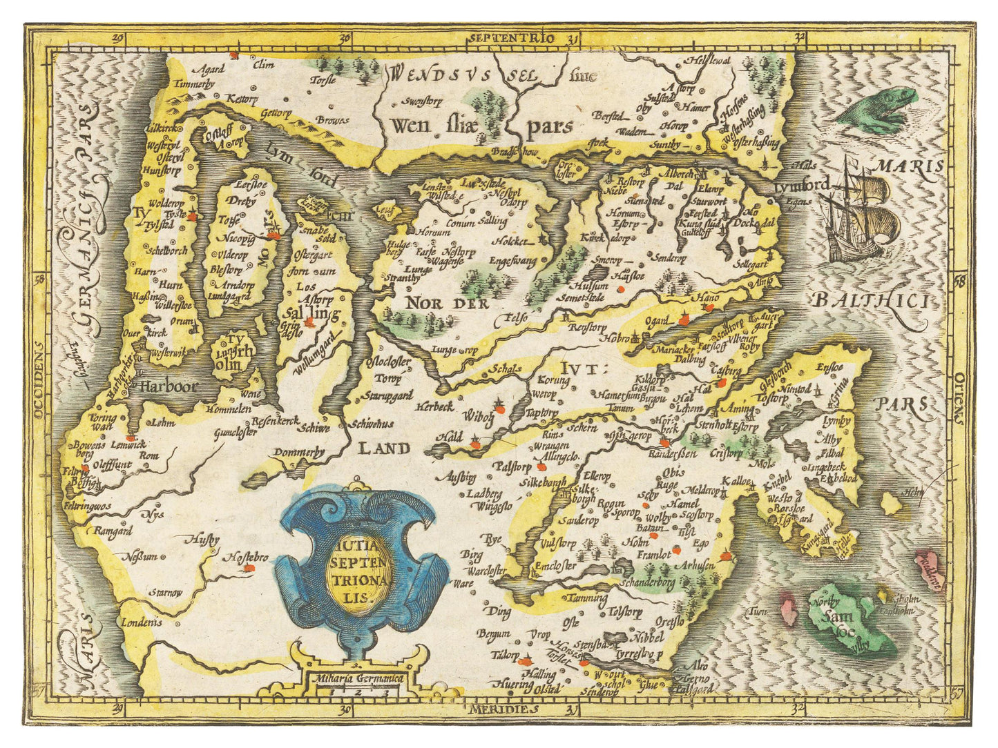 Historische Landkarte Midjutland um 1609