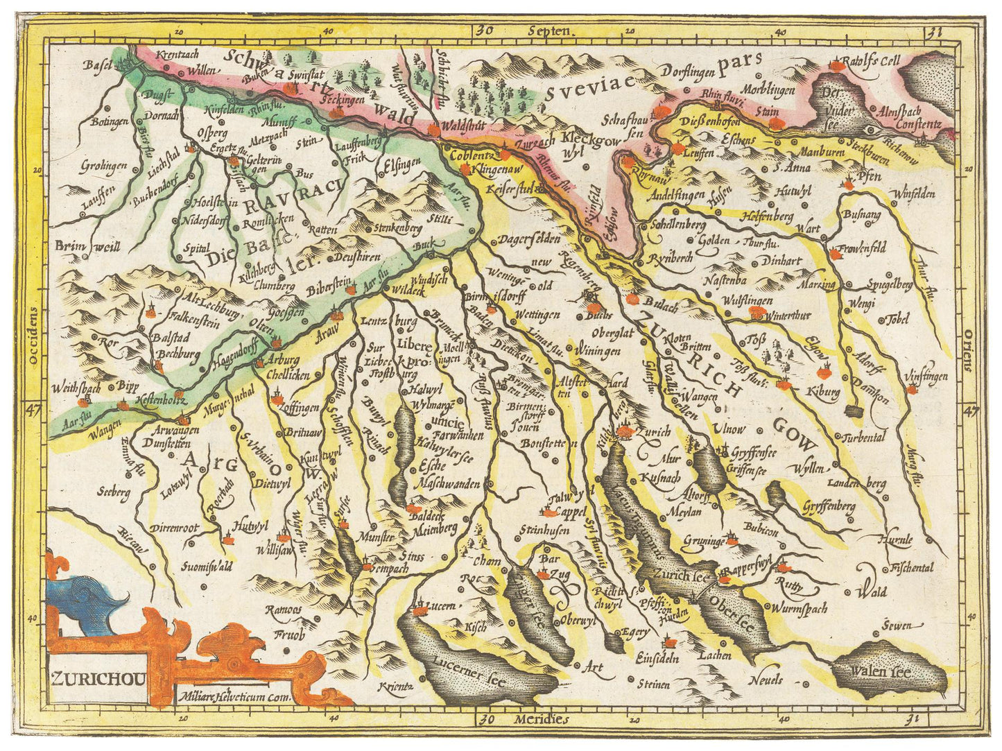 Historische Landkarte Zürichgau um 1609