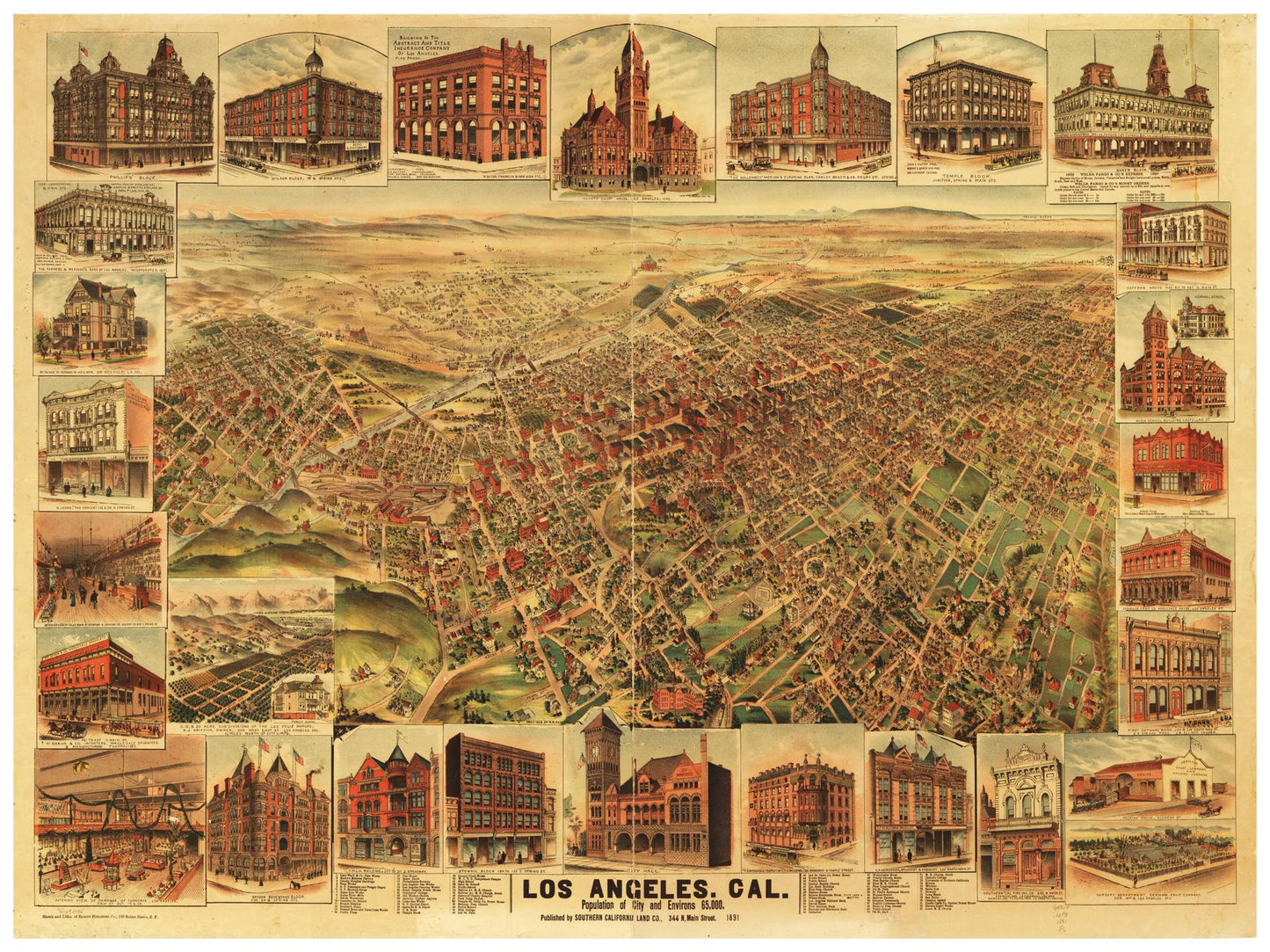 Historische Stadtansicht Los Angeles um 1891
