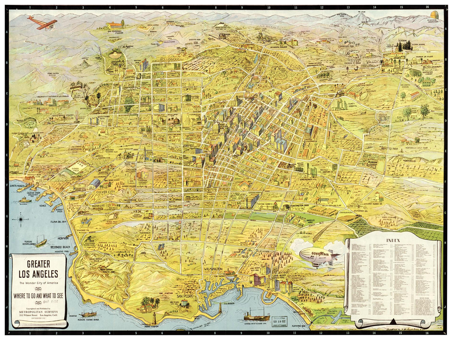 Historische Stadtansicht Greater Los Angeles um 1932