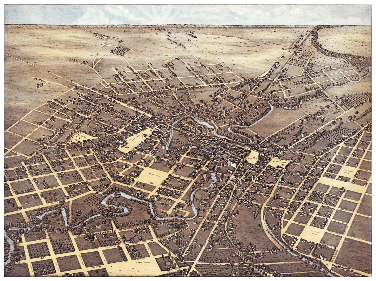 Historische Stadtansicht San Antonio um 1873