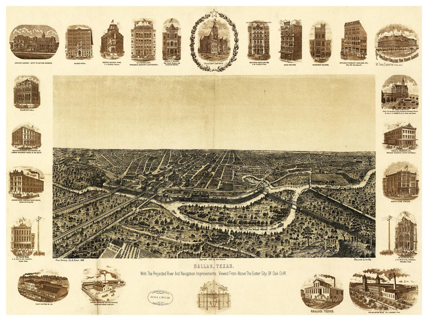 Historische Stadtansicht Dallas um 1892