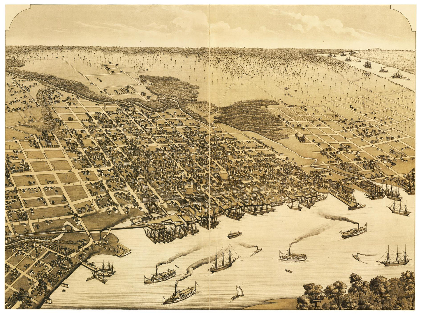 Historische Stadtansicht Jacksonville um 1876