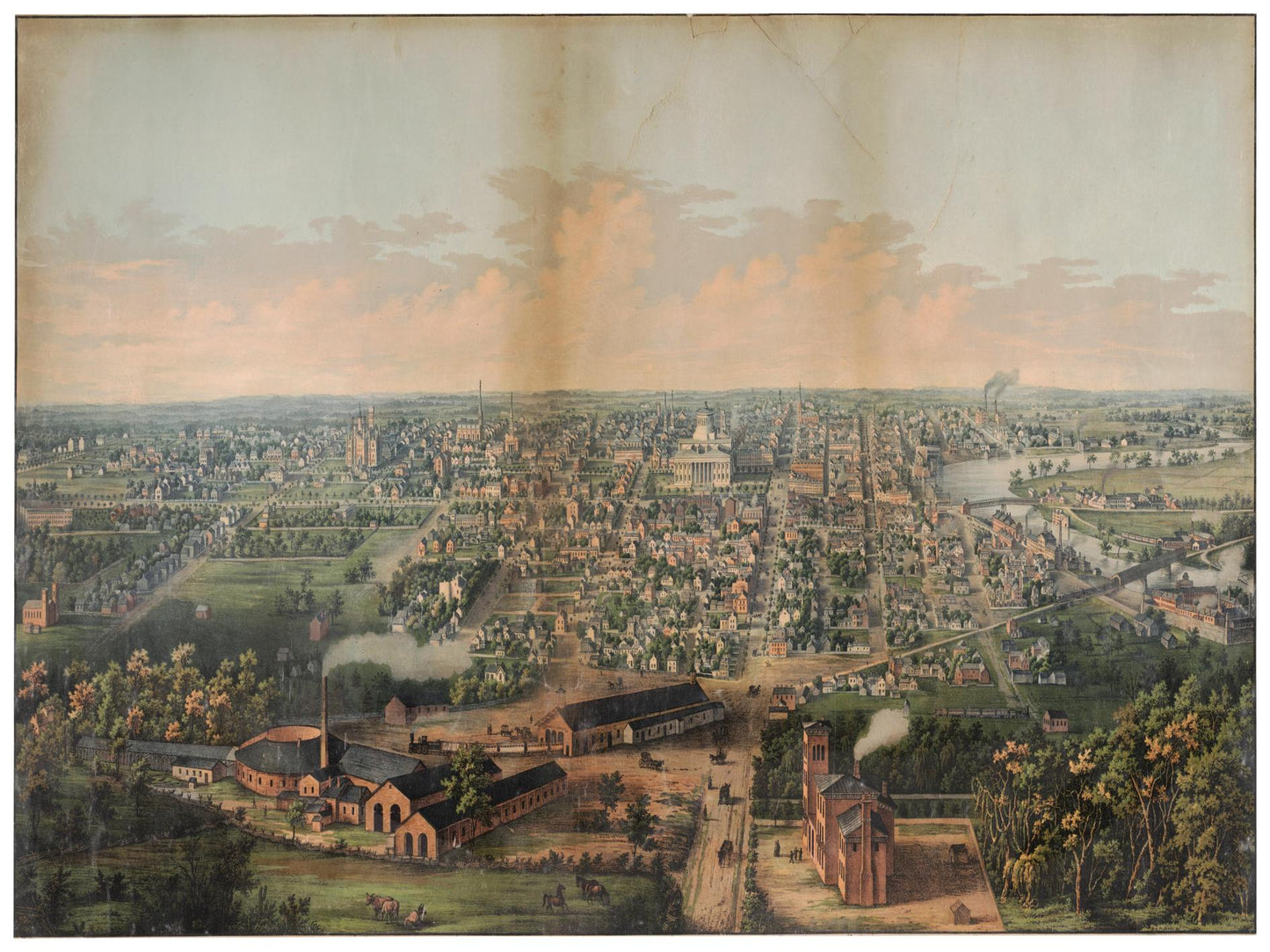 Historische Stadtansicht Columbus um 1861