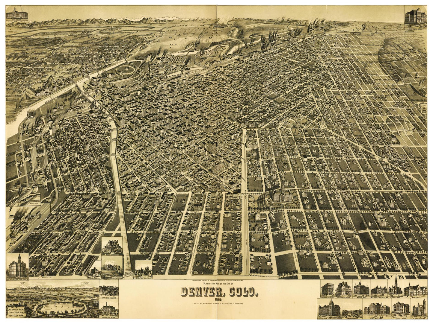 Historische Stadtansicht Denver um 1889