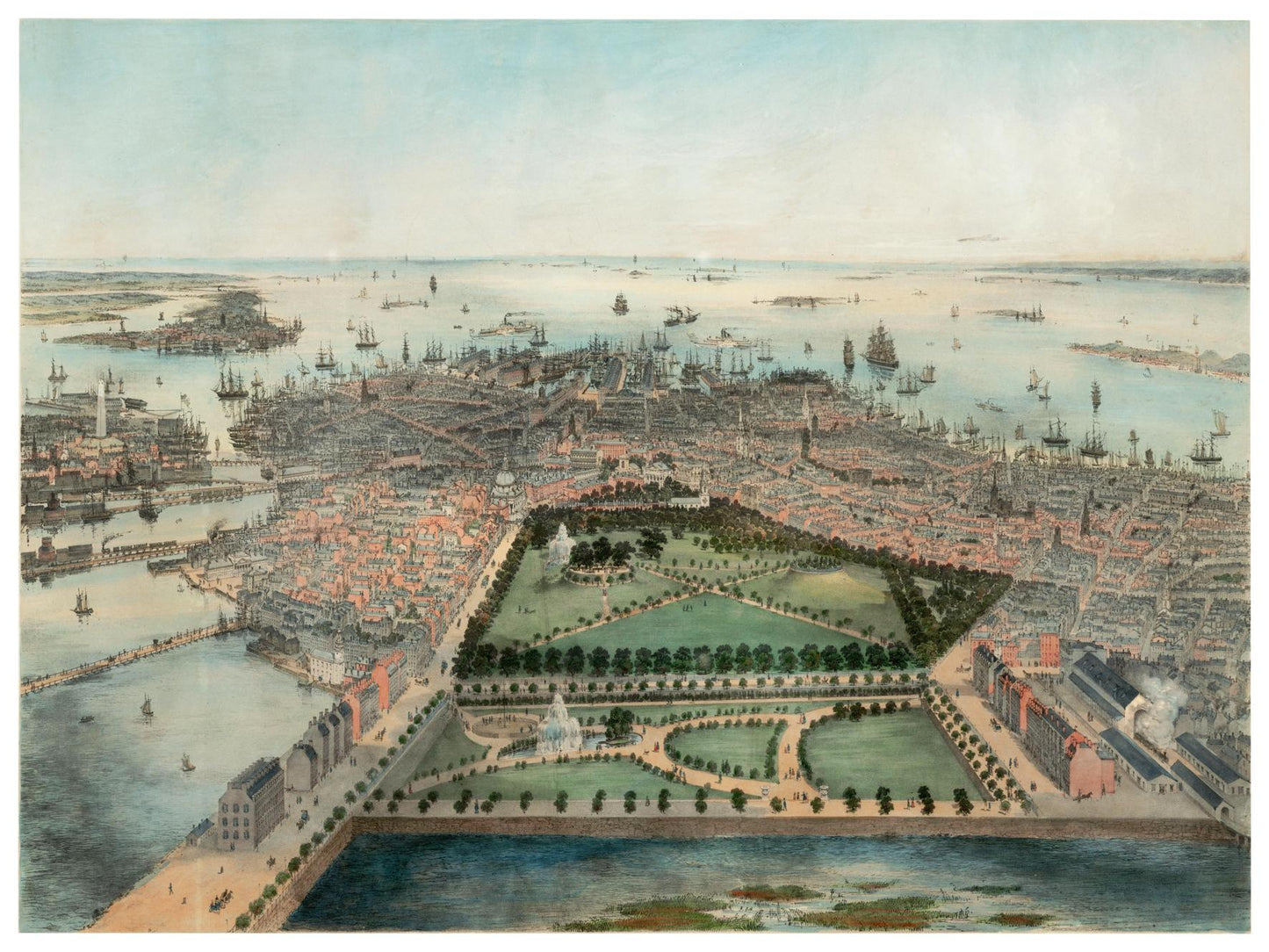 Historische Stadtansicht Boston um 1850