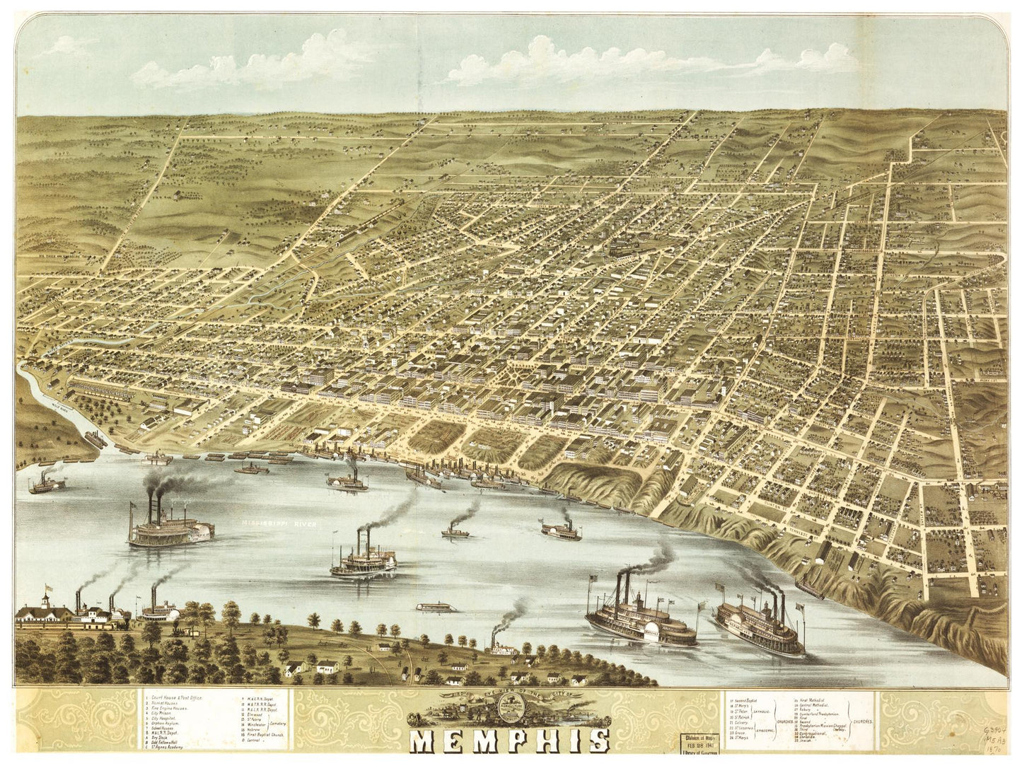Historische Stadtansicht Memphis um 1870