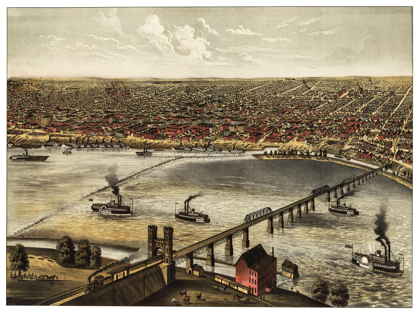 Historische Stadtansicht Louisville um 1876