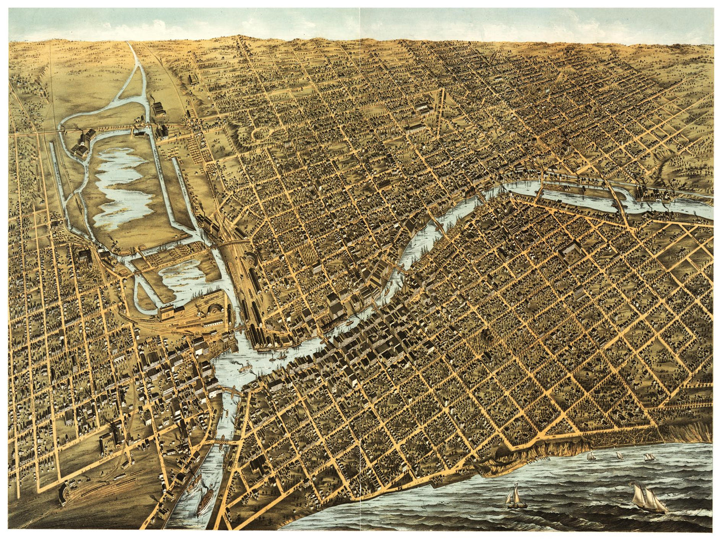 Historische Stadtansicht Milwaukee um 1872