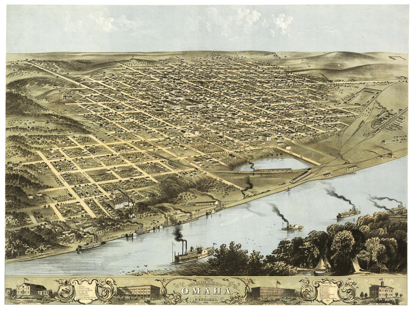 Historische Stadtansicht Omaha um 1868