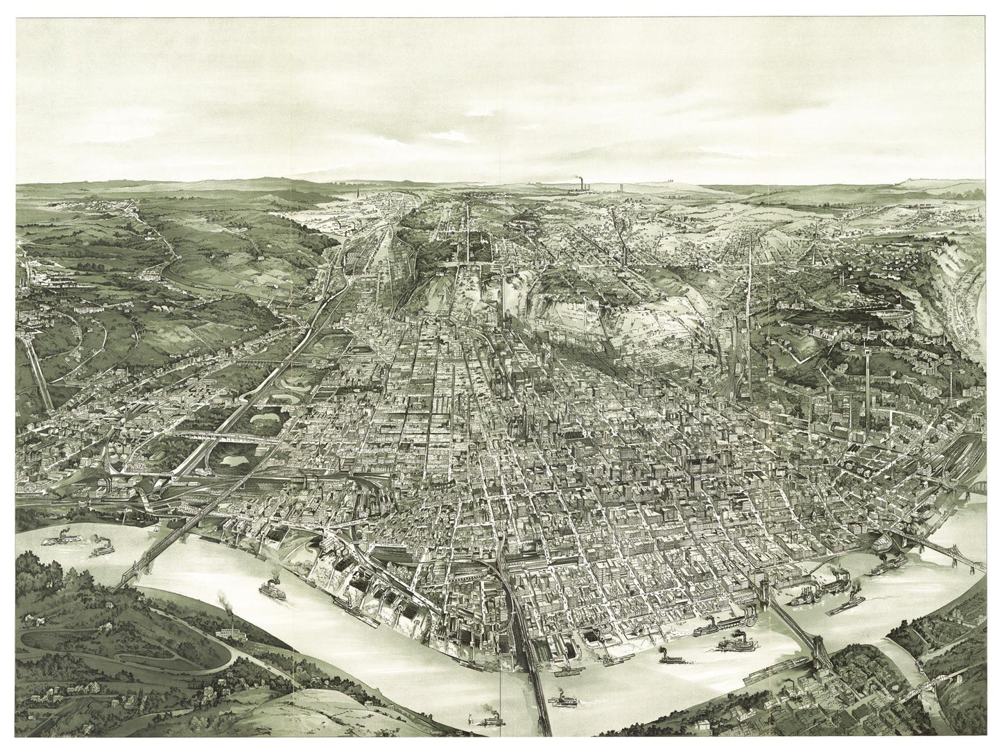 Historische Stadtansicht Cincinnati um 1900