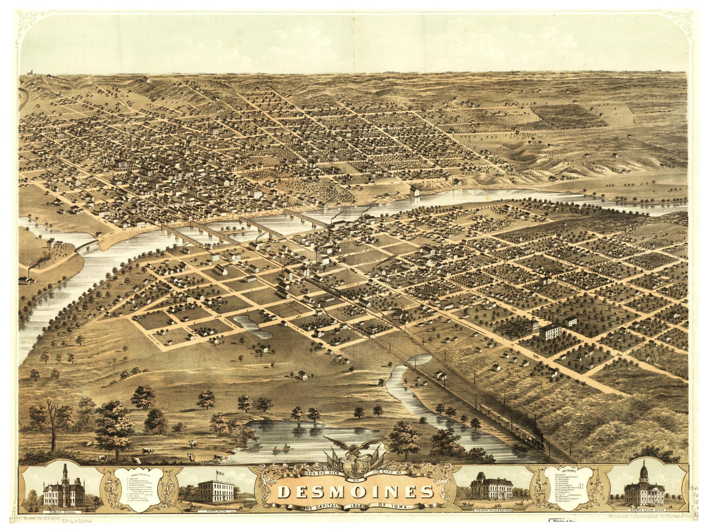 Historische Stadtansicht Des Moines um 1868