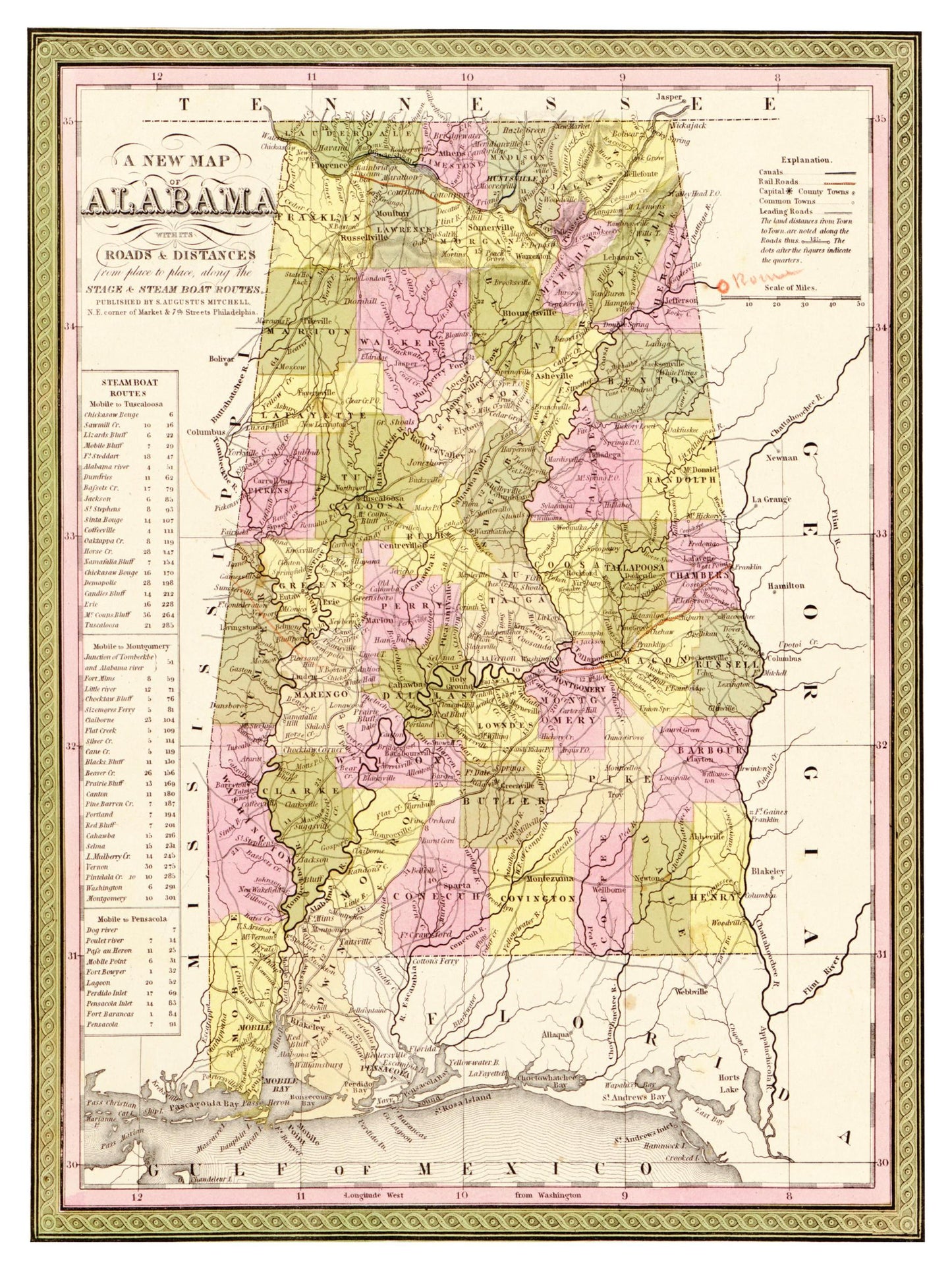 Historische Landkarte Alabama um 1849
