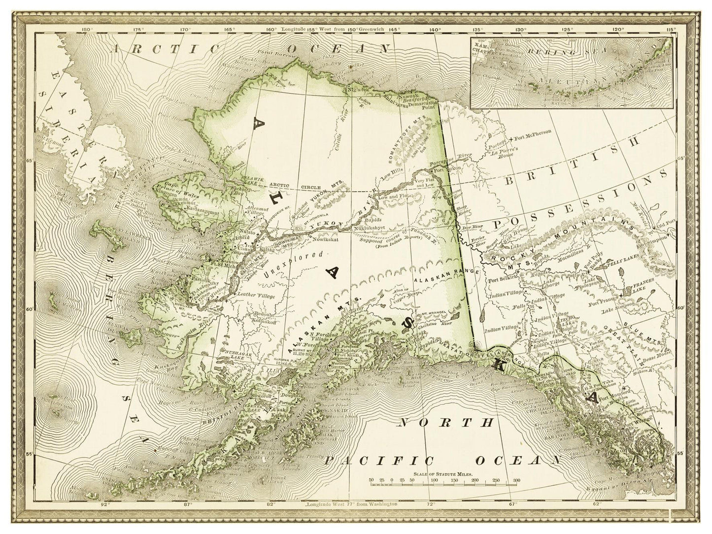 Historische Landkarte Alaska um 1882