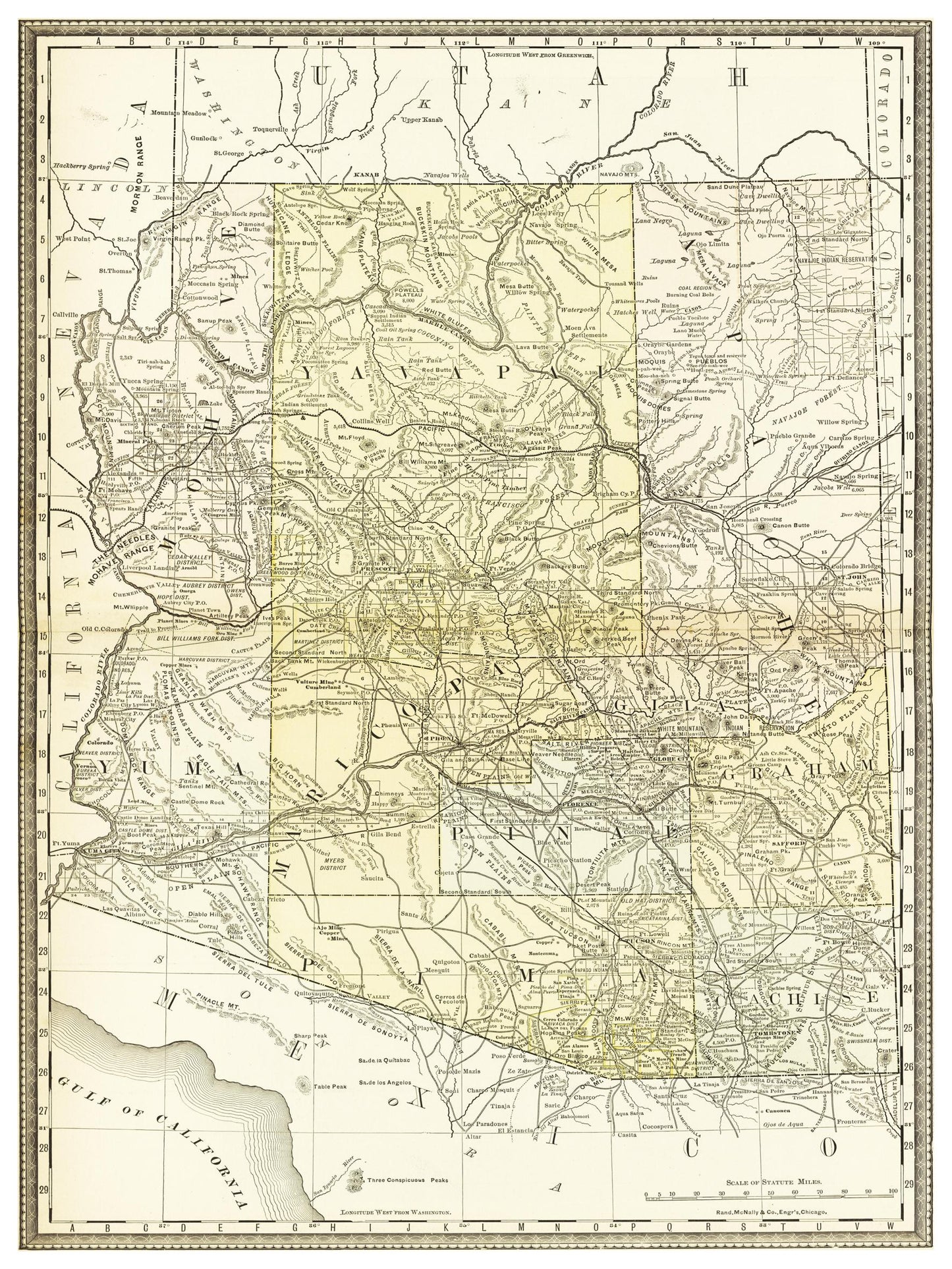 Historische Landkarte Arizona um 1882