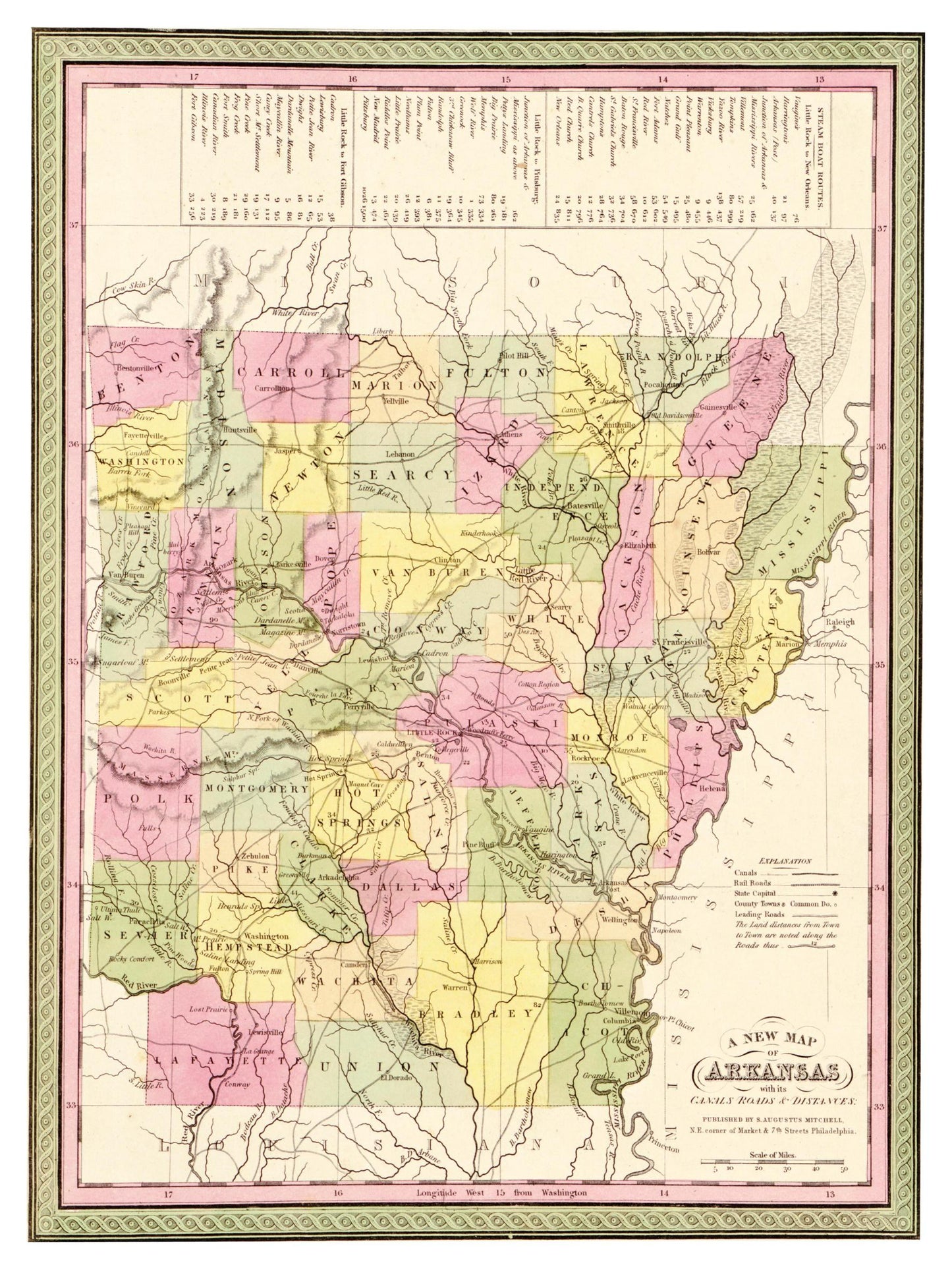 Historische Landkarte Arkansas um 1849