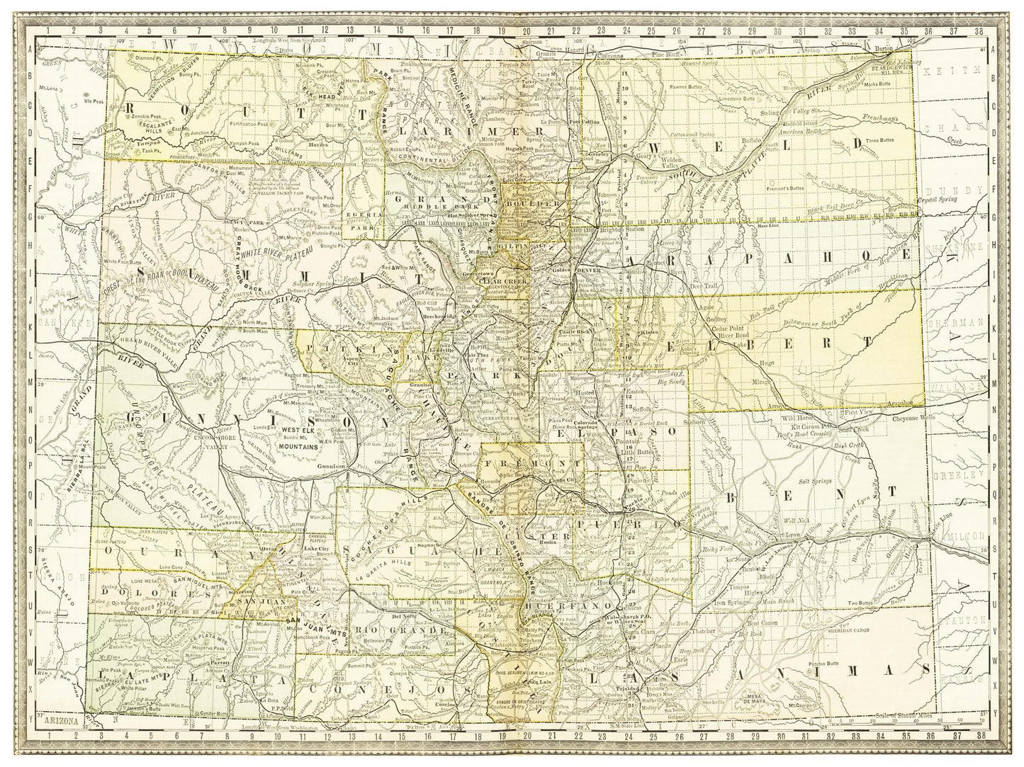 Historische Landkarte Colorado um 1882