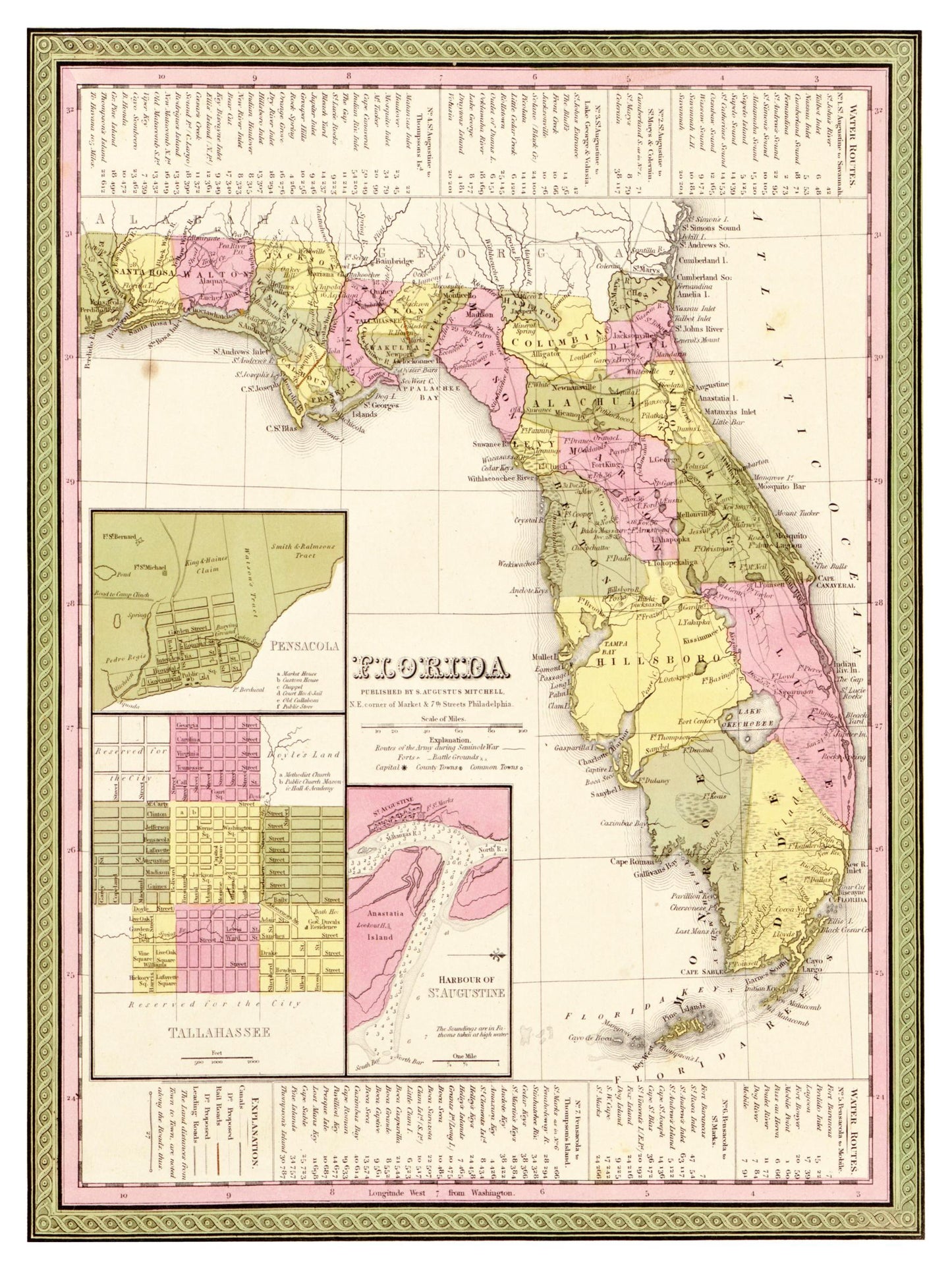 Historische Landkarte Florida um 1849
