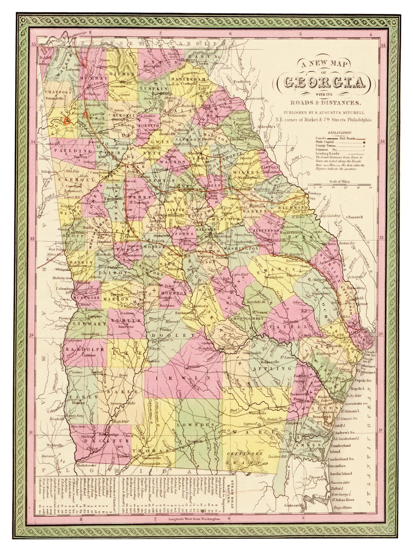 Historische Landkarte Georgia um 1849