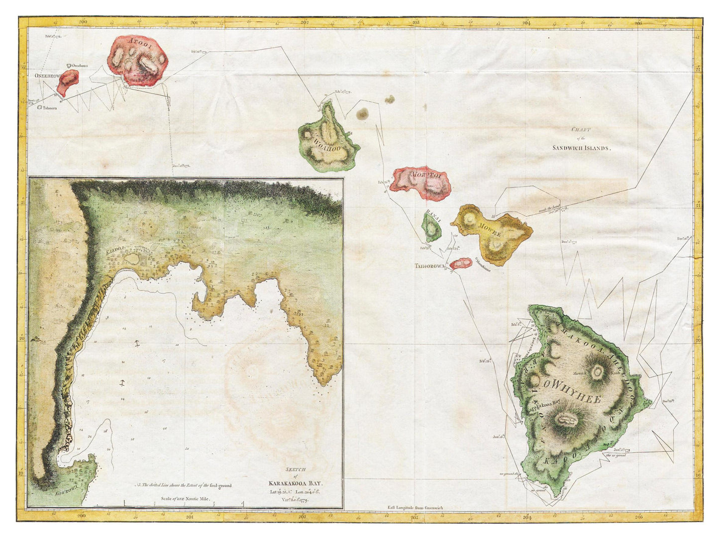 Historische Landkarte Hawaii um 1785
