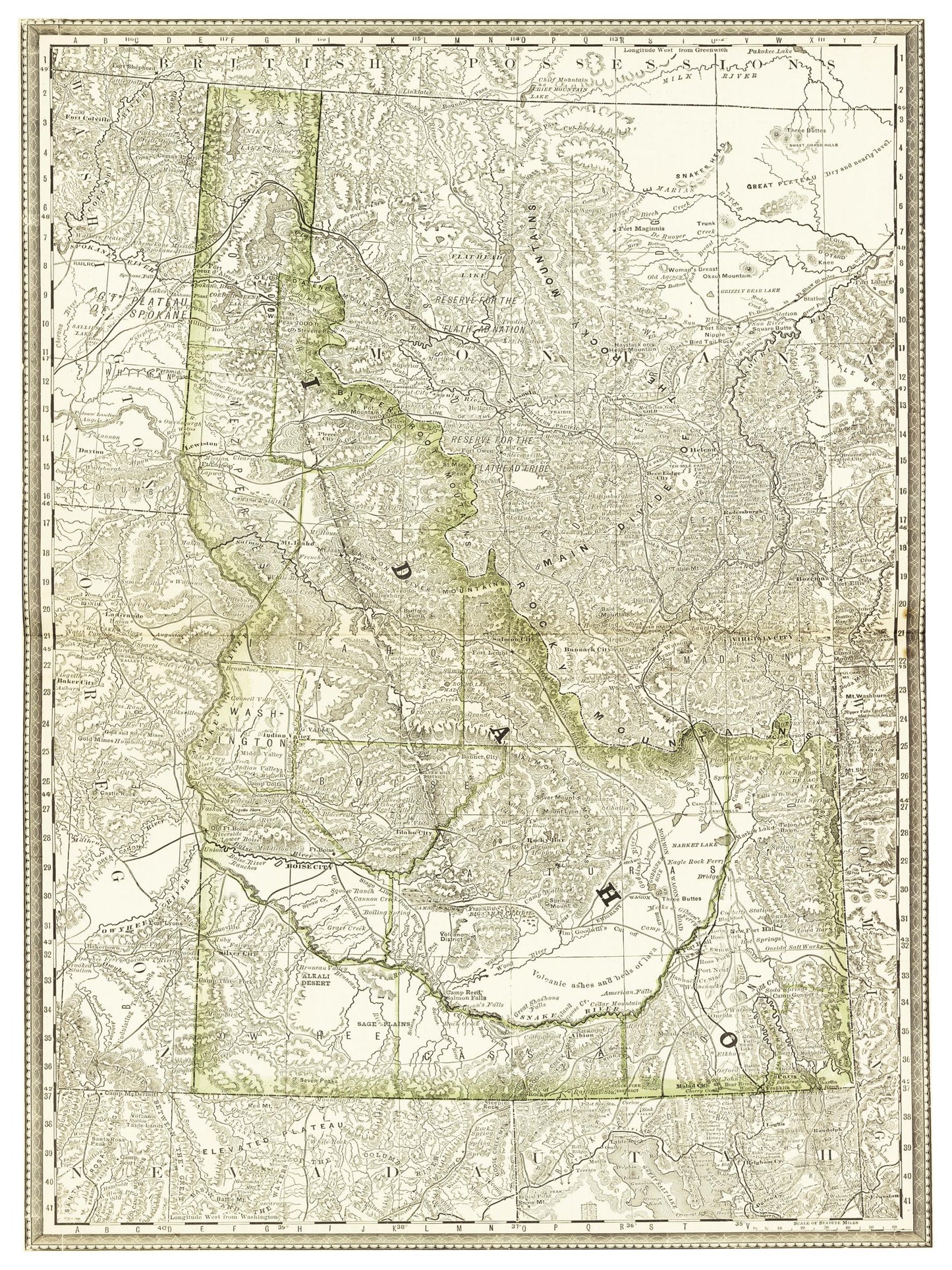 Historische Landkarte Idaho um 1882