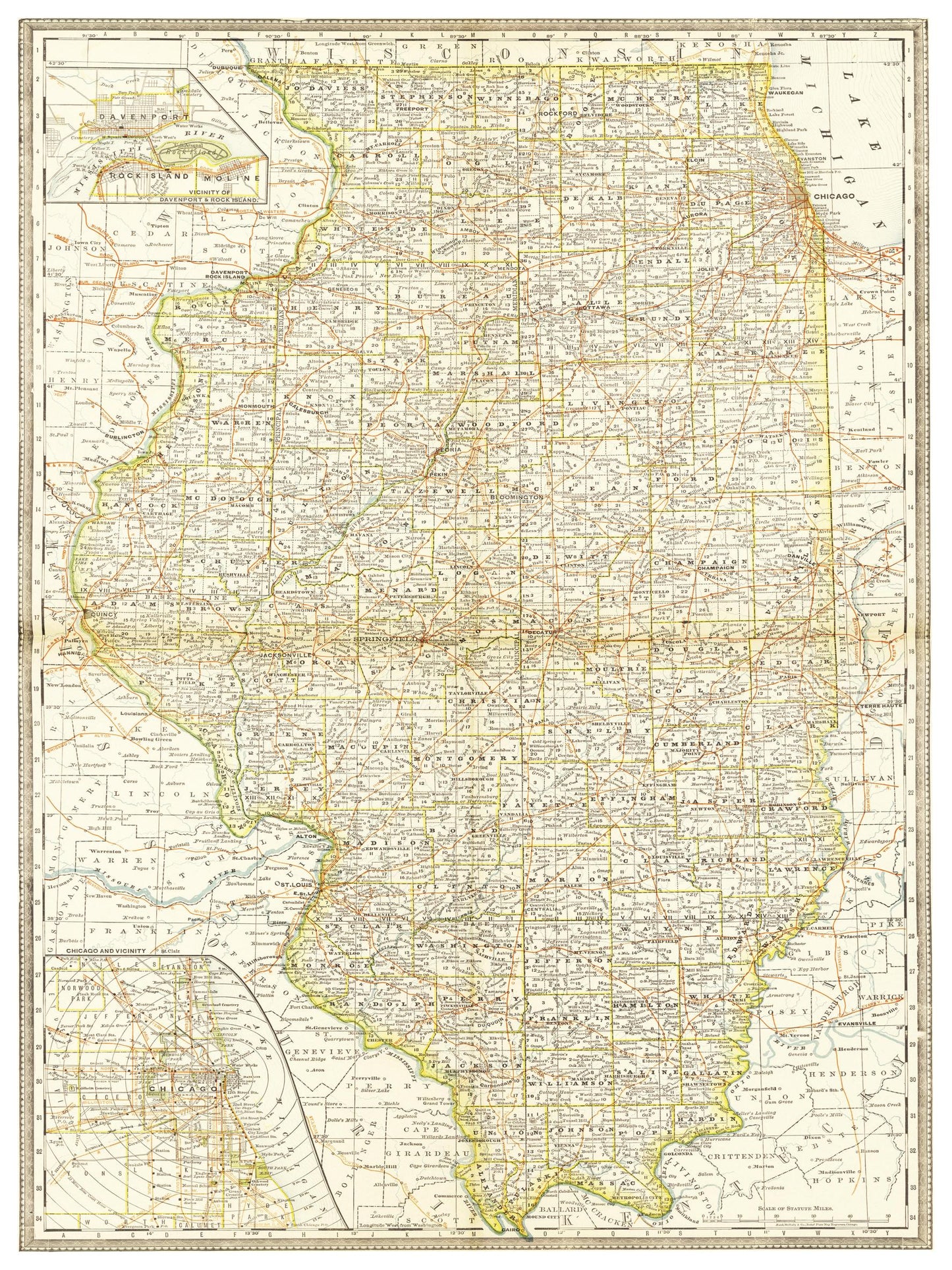 Historische Landkarte Illinois um 1882