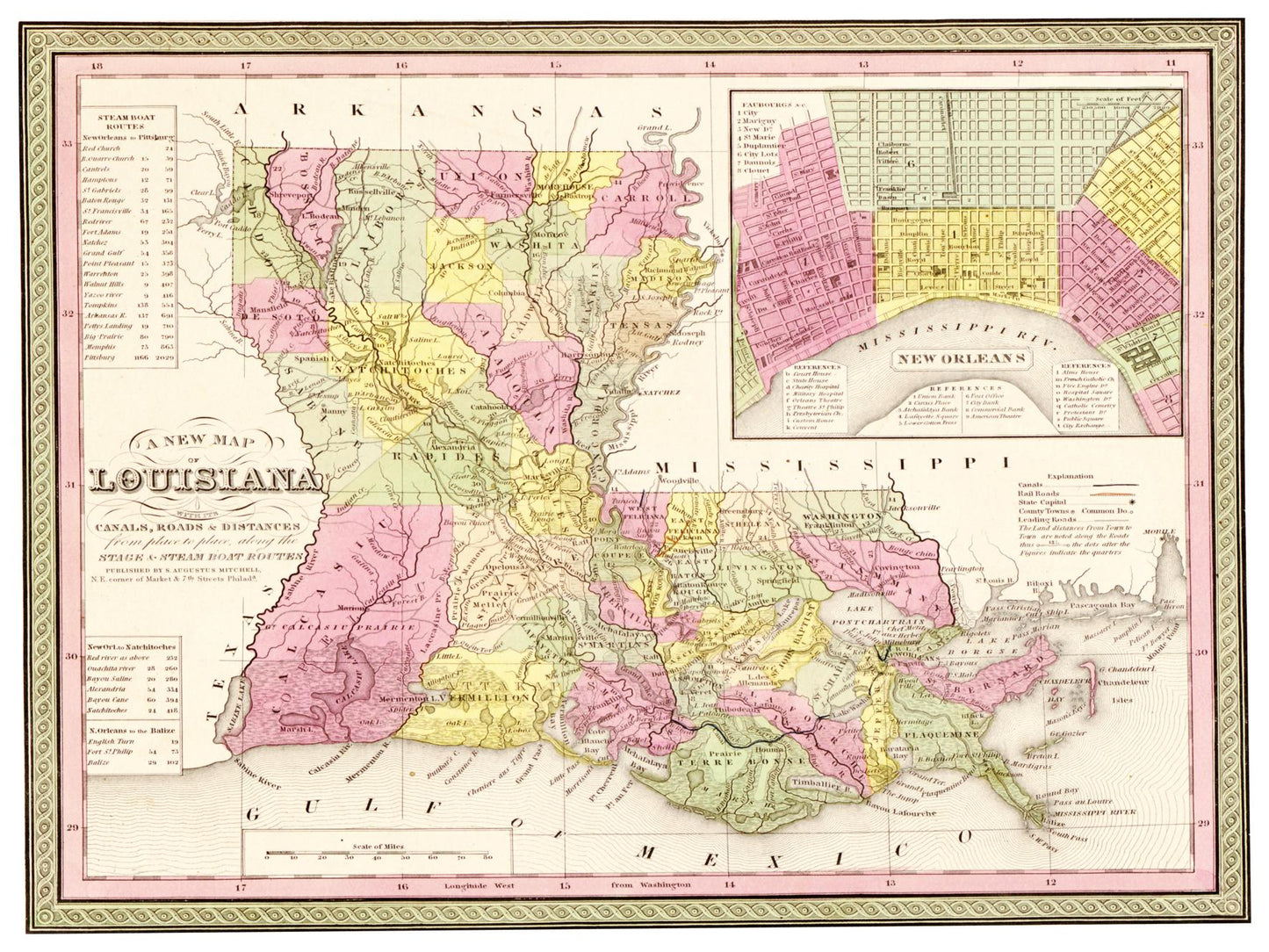 Historische Landkarte Louisiana um 1849