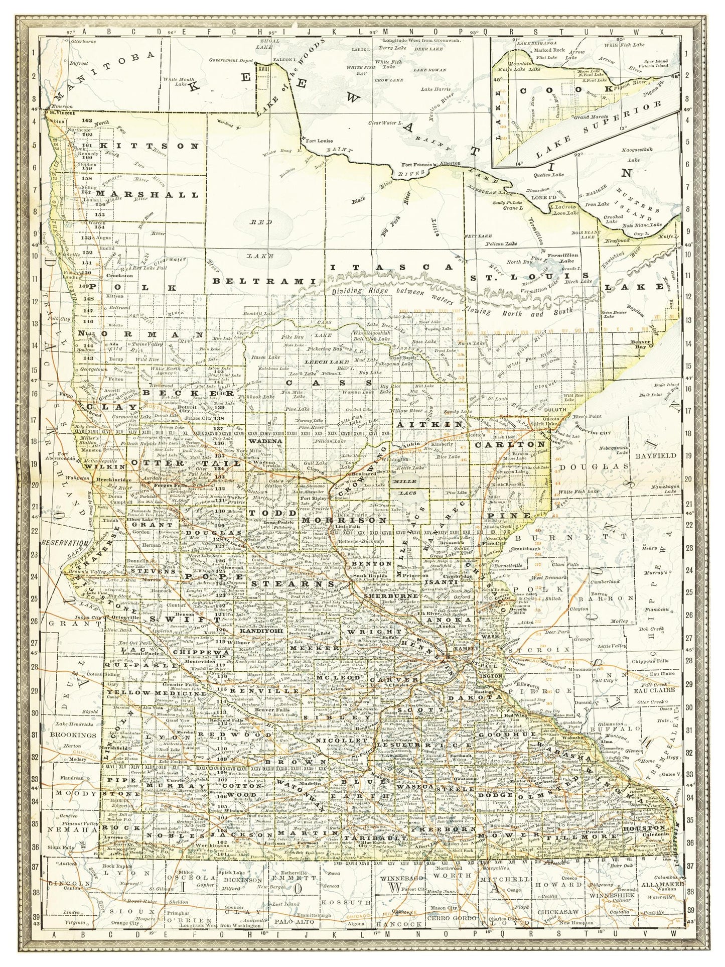 Historische Landkarte Minnesota um 1882