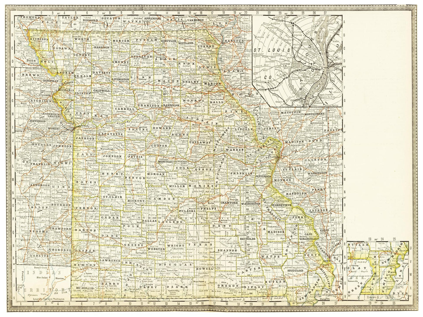 Historische Landkarte Missouri um 1882