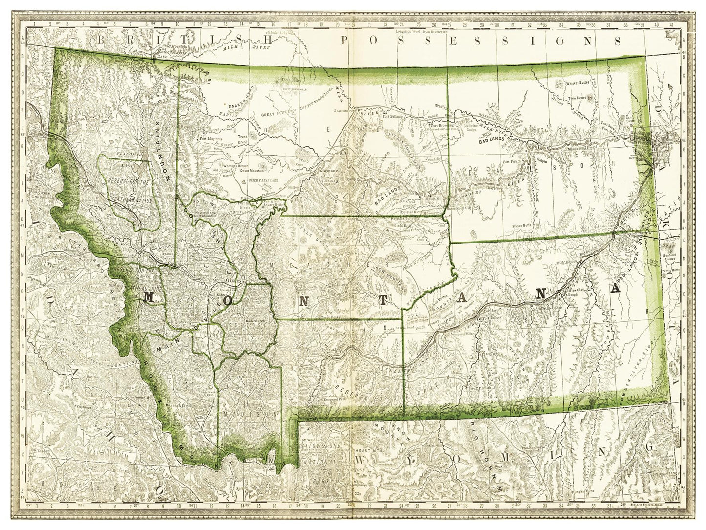 Historische Landkarte Montana um 1882