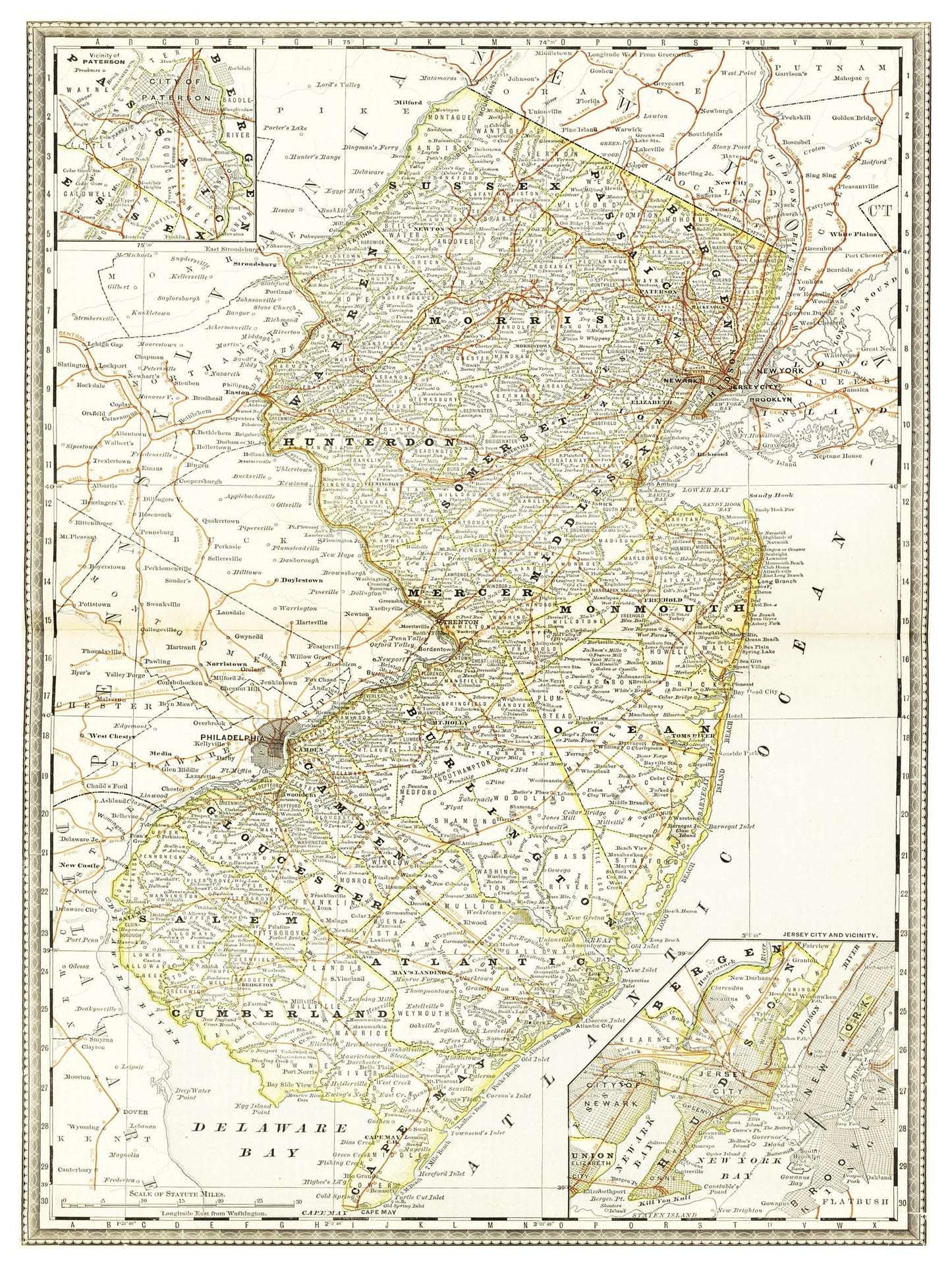 Historische Landkarte New Jersey um 1882