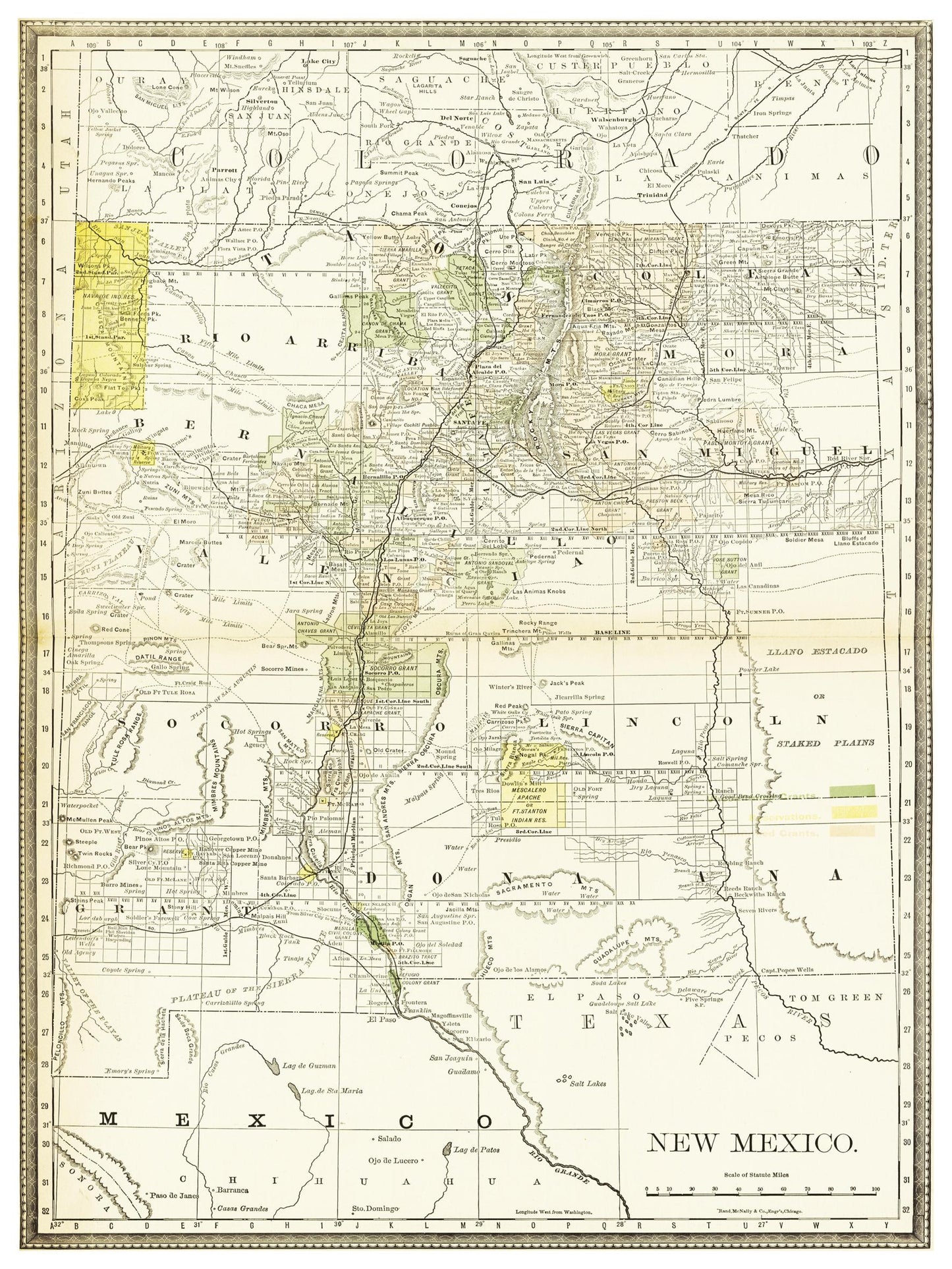 Historische Landkarte New Mexico um 1882