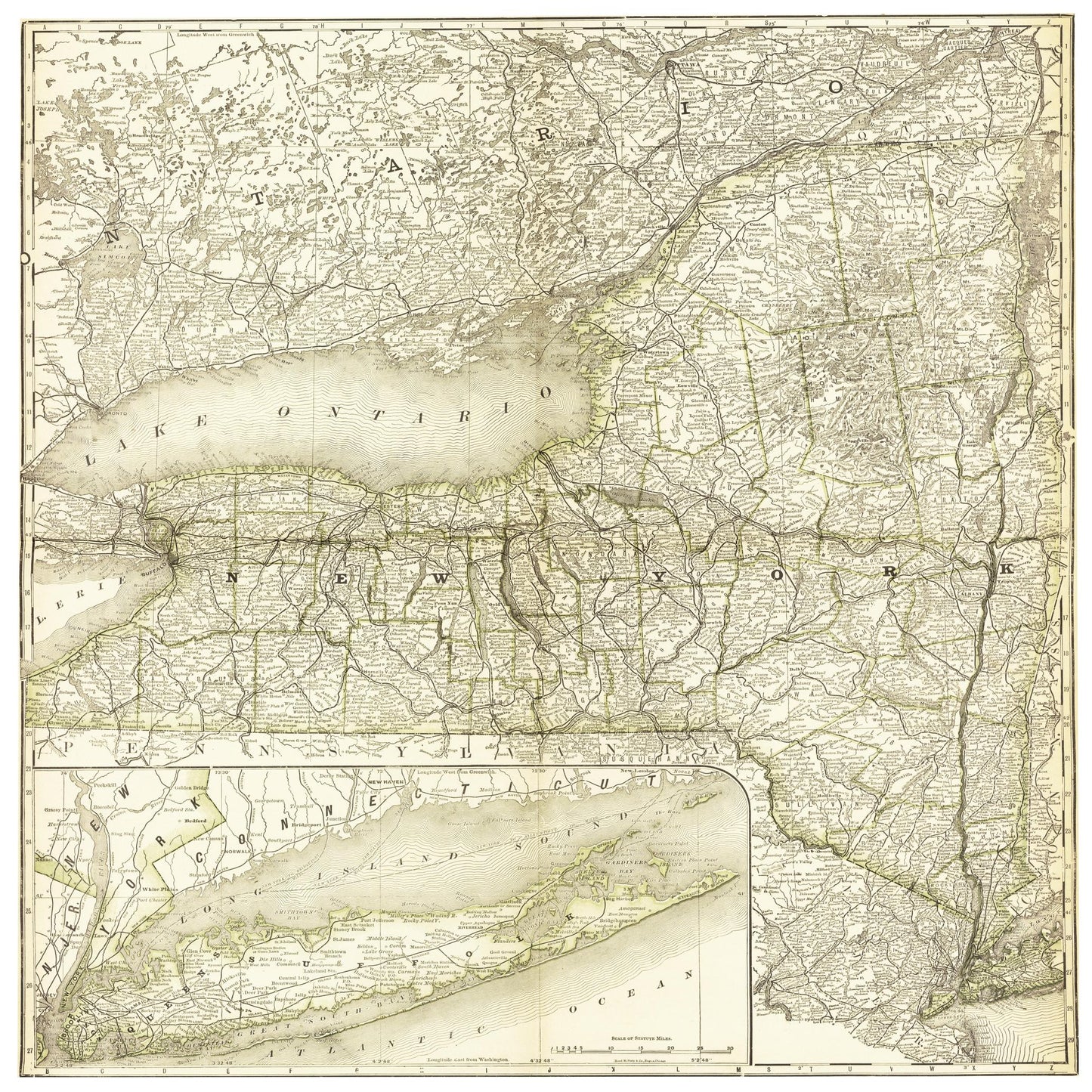 Historische Landkarte New York um 1882