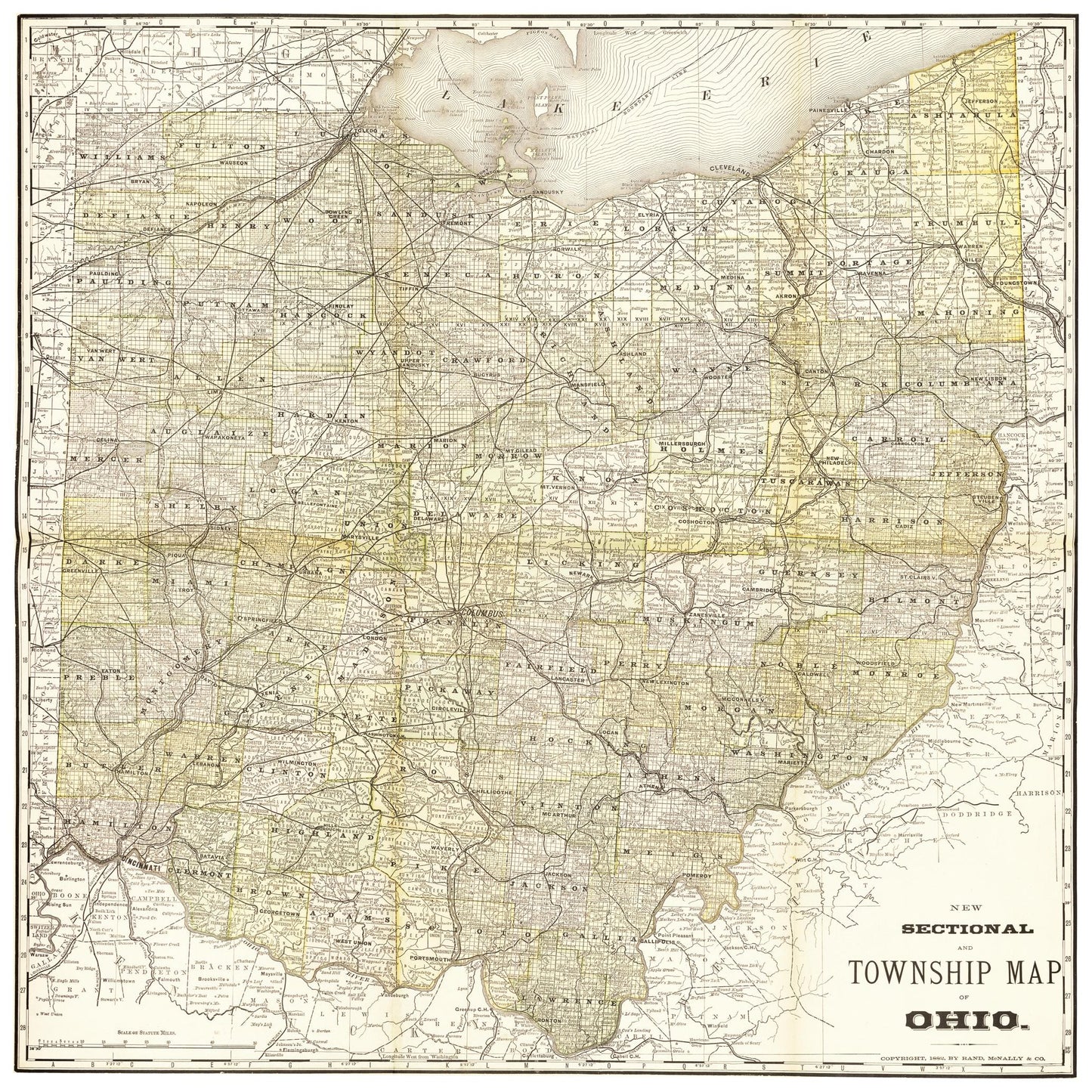 Historische Landkarte Ohio um 1882