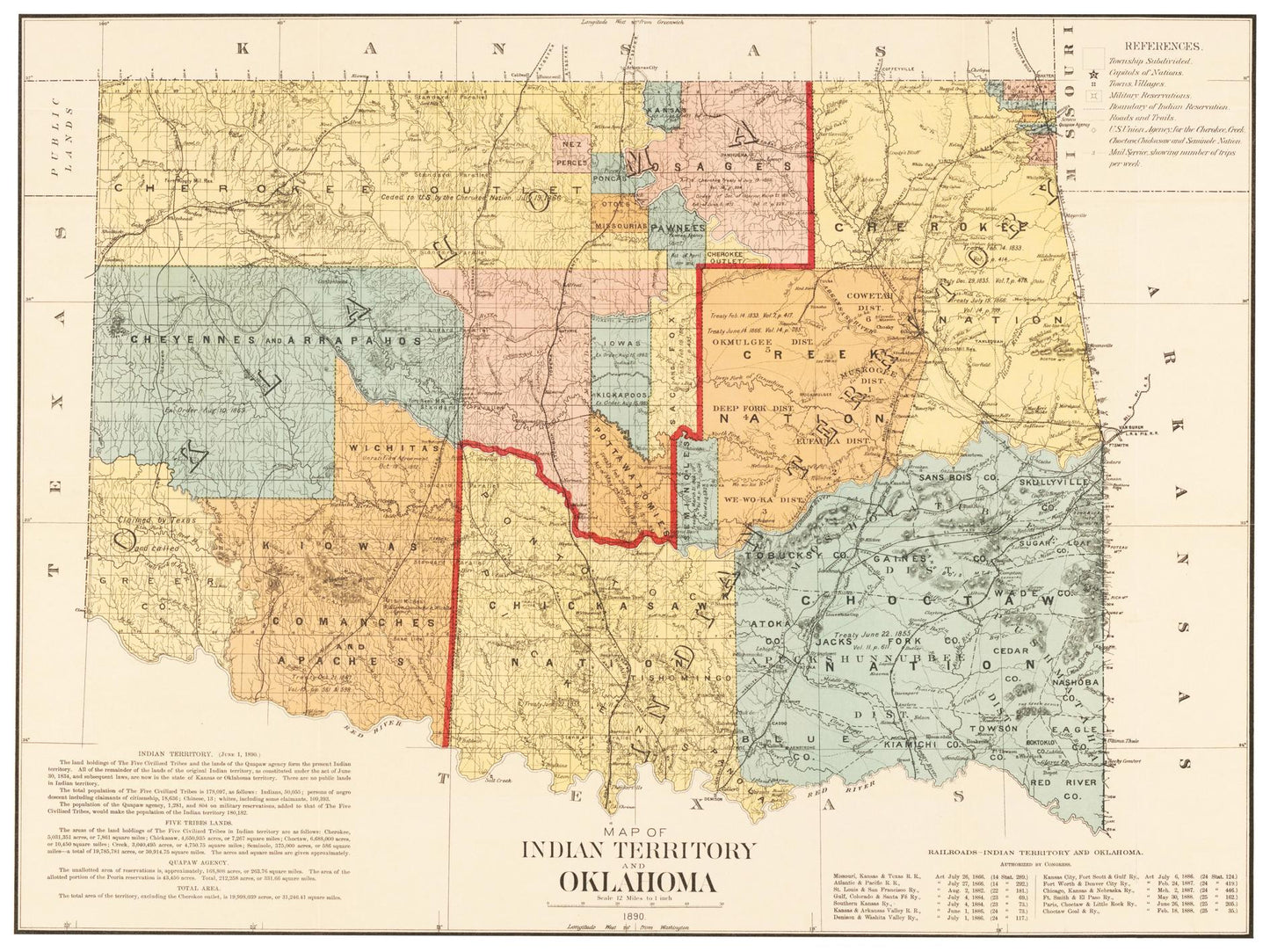 Historische Landkarte Oklahoma um 1890