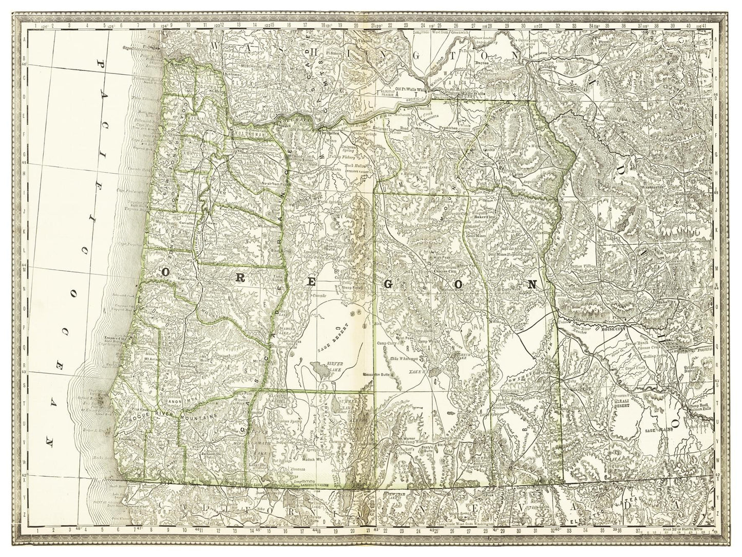 Historische Landkarte Oregon um 1882