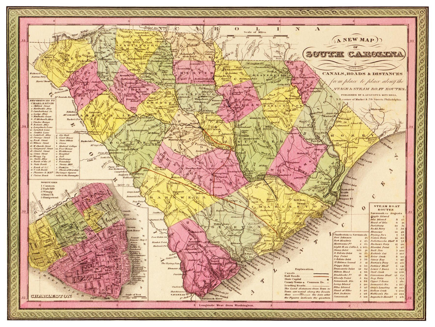 Historische Landkarte South Carolina um 1849