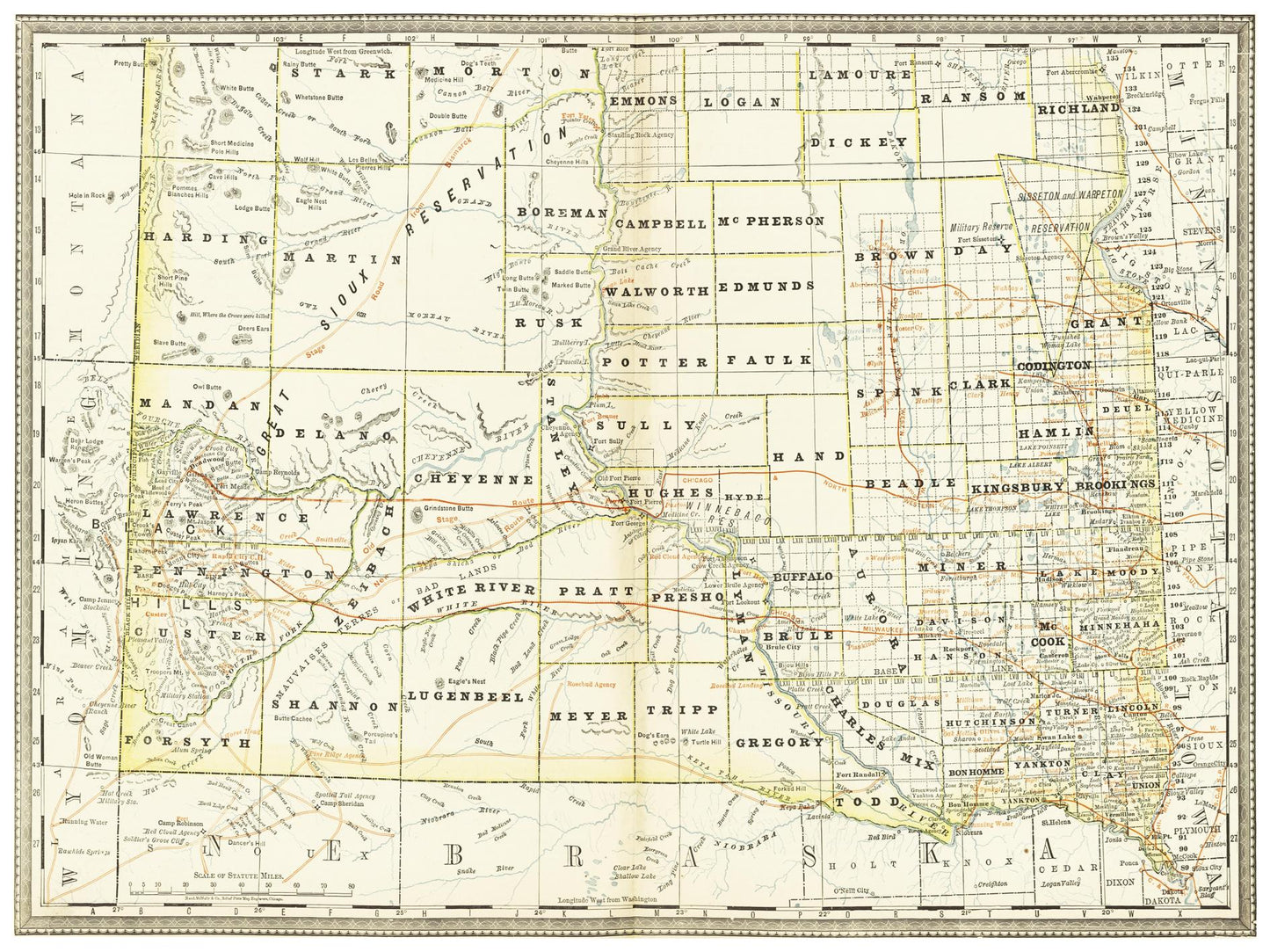 Historische Landkarte South Dakota um 1882