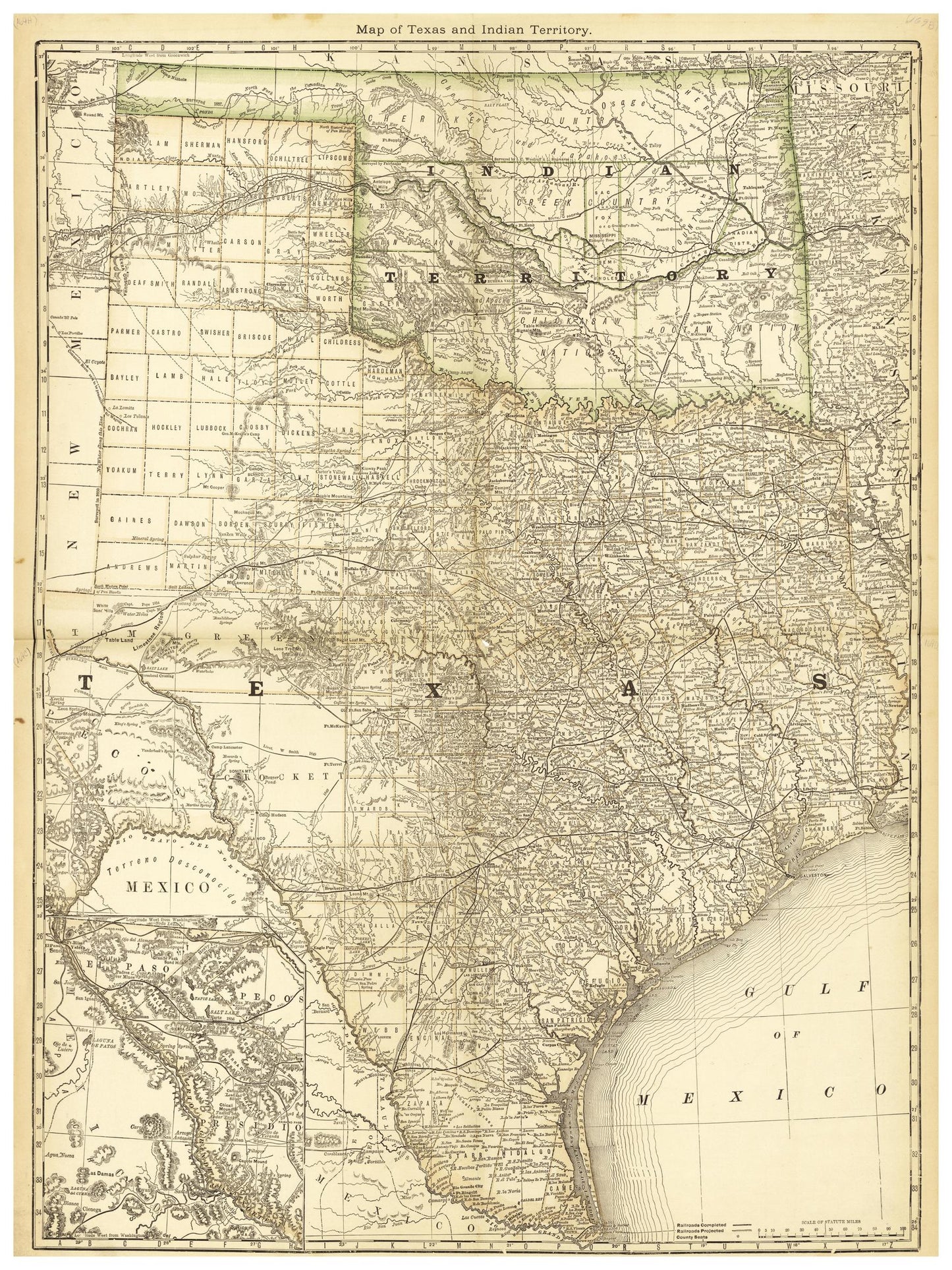 Historische Landkarte Texas um 1882