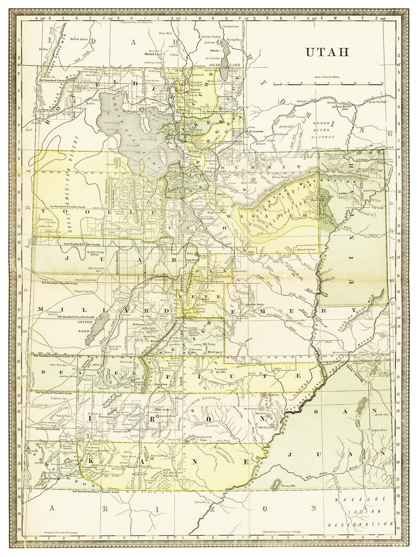 Historische Landkarte Utah um 1882