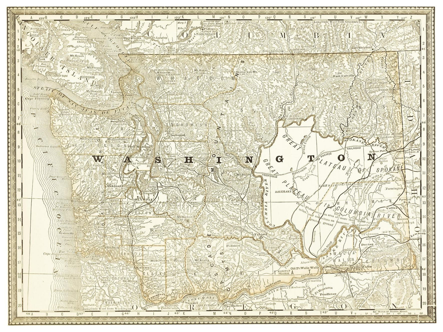 Historische Landkarte Washington um 1882
