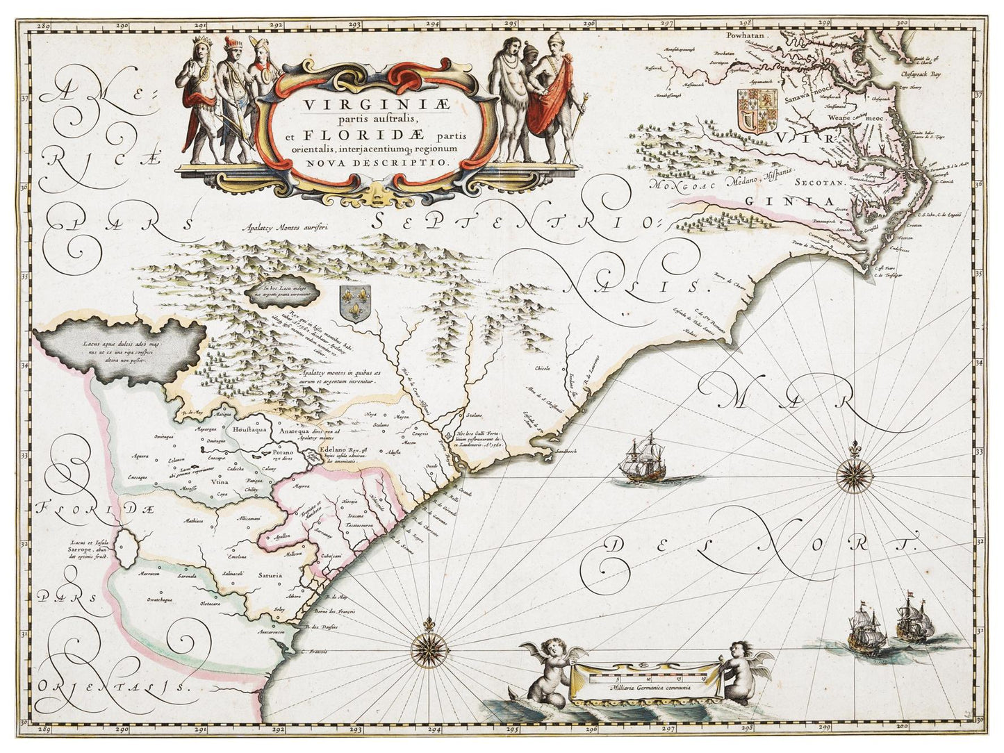 Historische Landkarte Kolonie Virginia um 1670