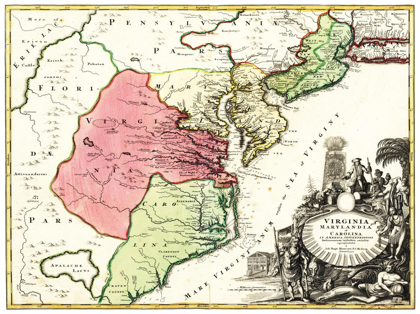 Historische Landkarte Kolonie Virginia um 1750