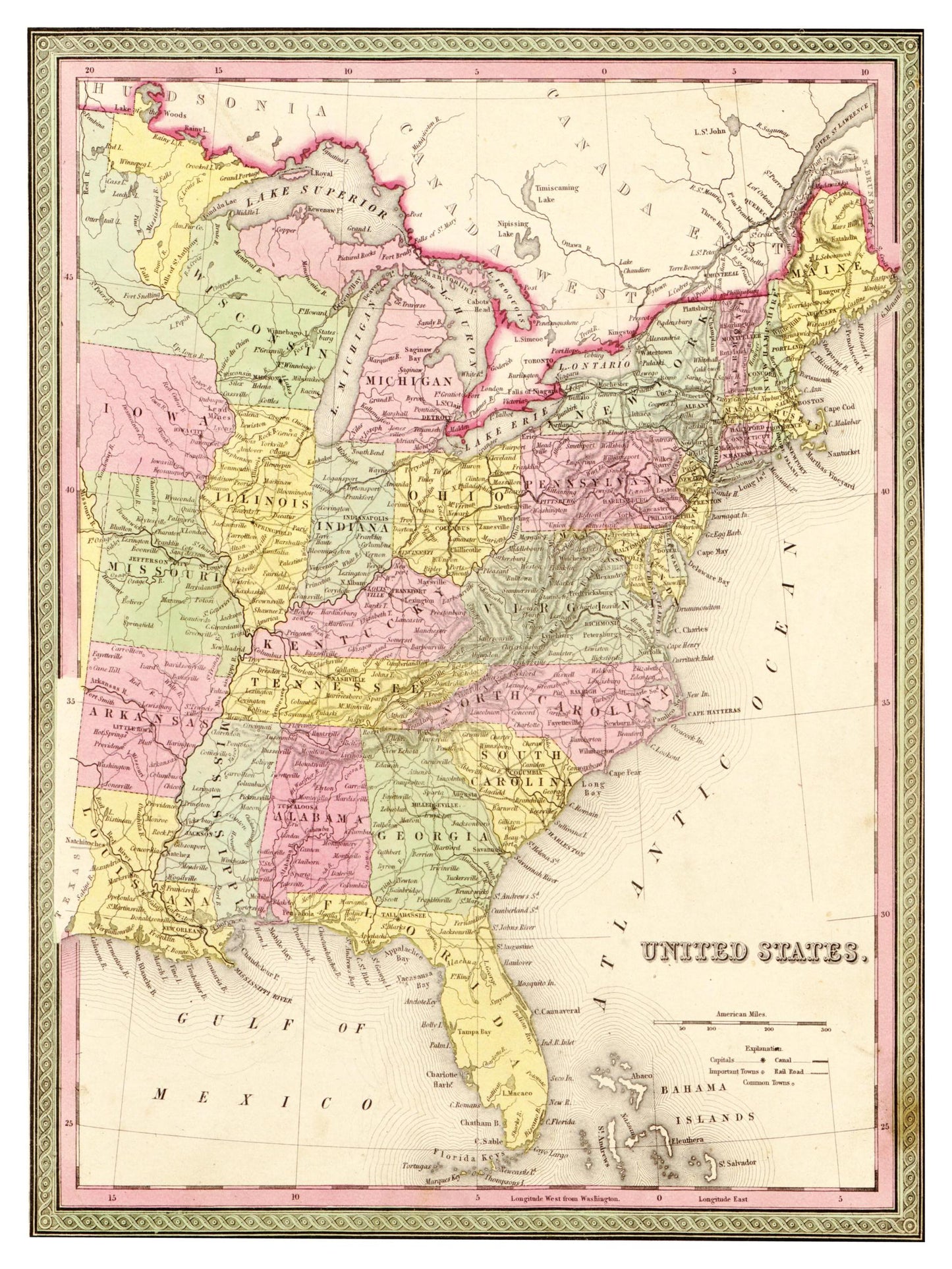 Historische Landkarte USA um 1849