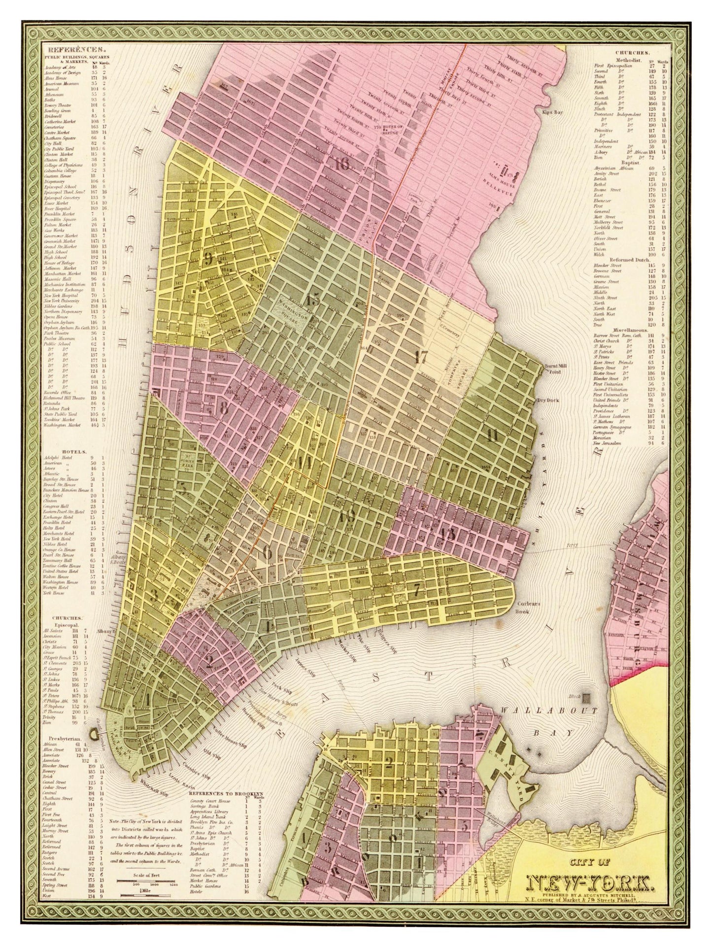 Historische Landkarte New York City um 1849