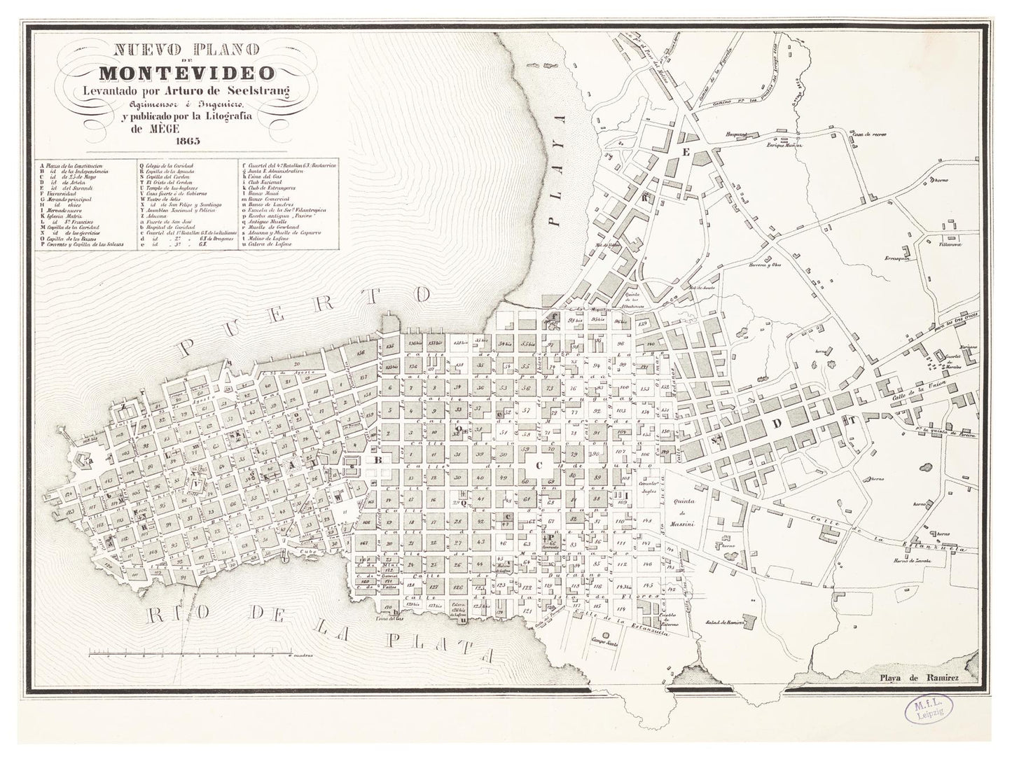 Historischer Stadtplan Montevideo um 1865