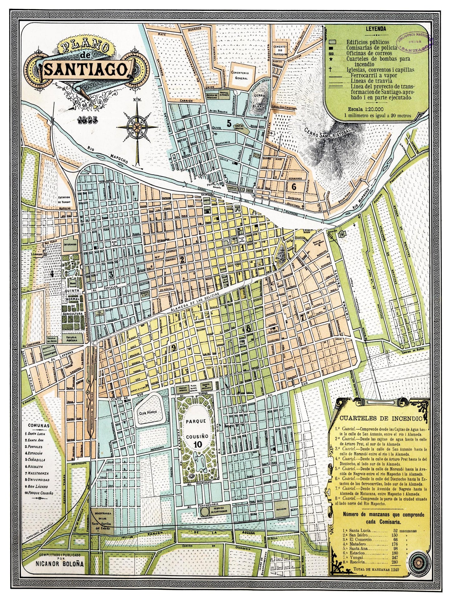 Historischer Stadtplan Santiago de Chile um 1895
