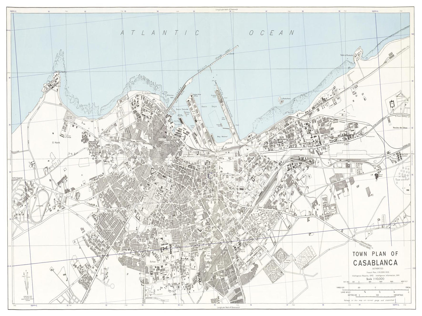 Historischer Stadtplan Casablanca um 1942