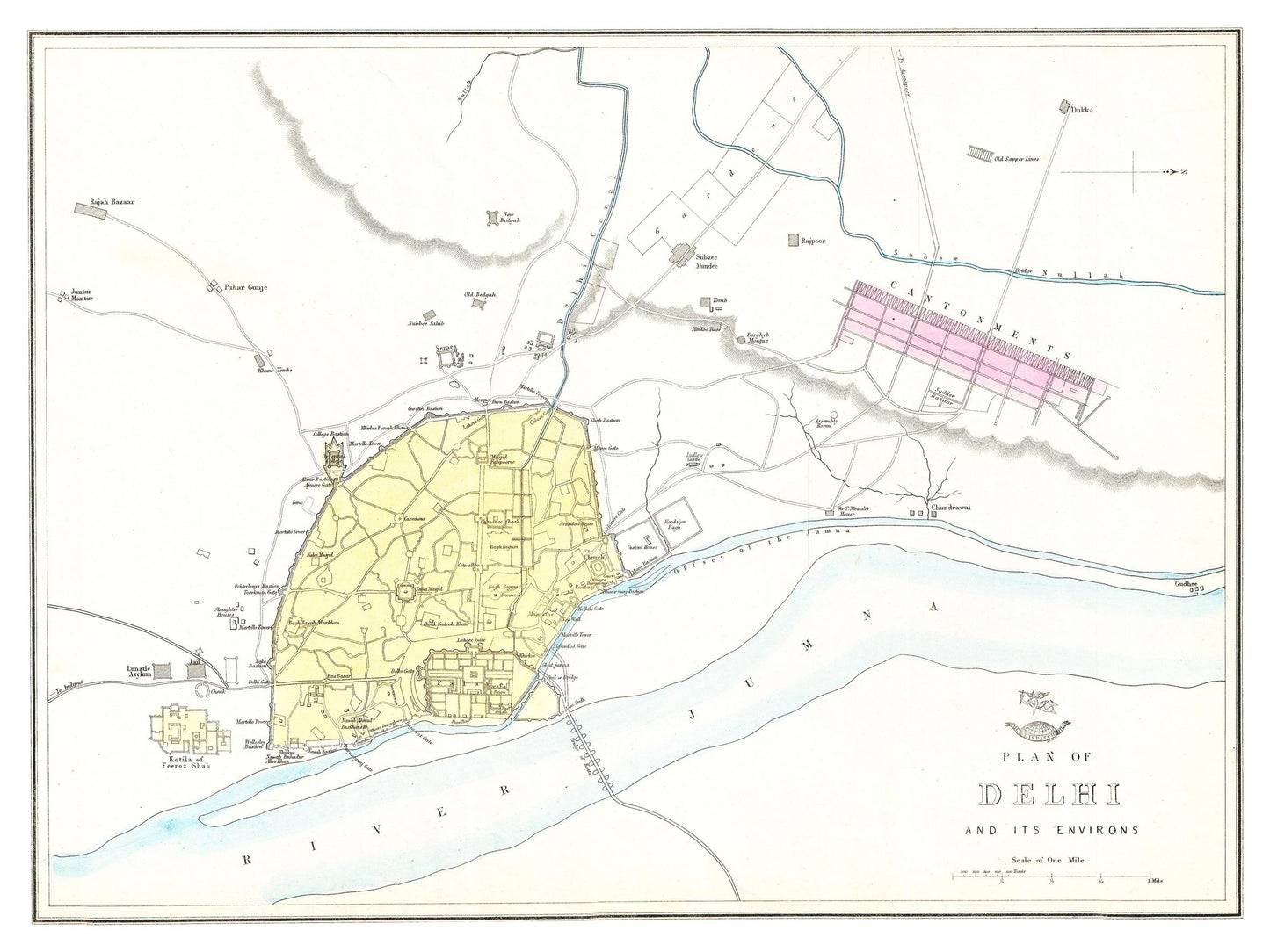 Historischer Stadtplan Delhi um 1867