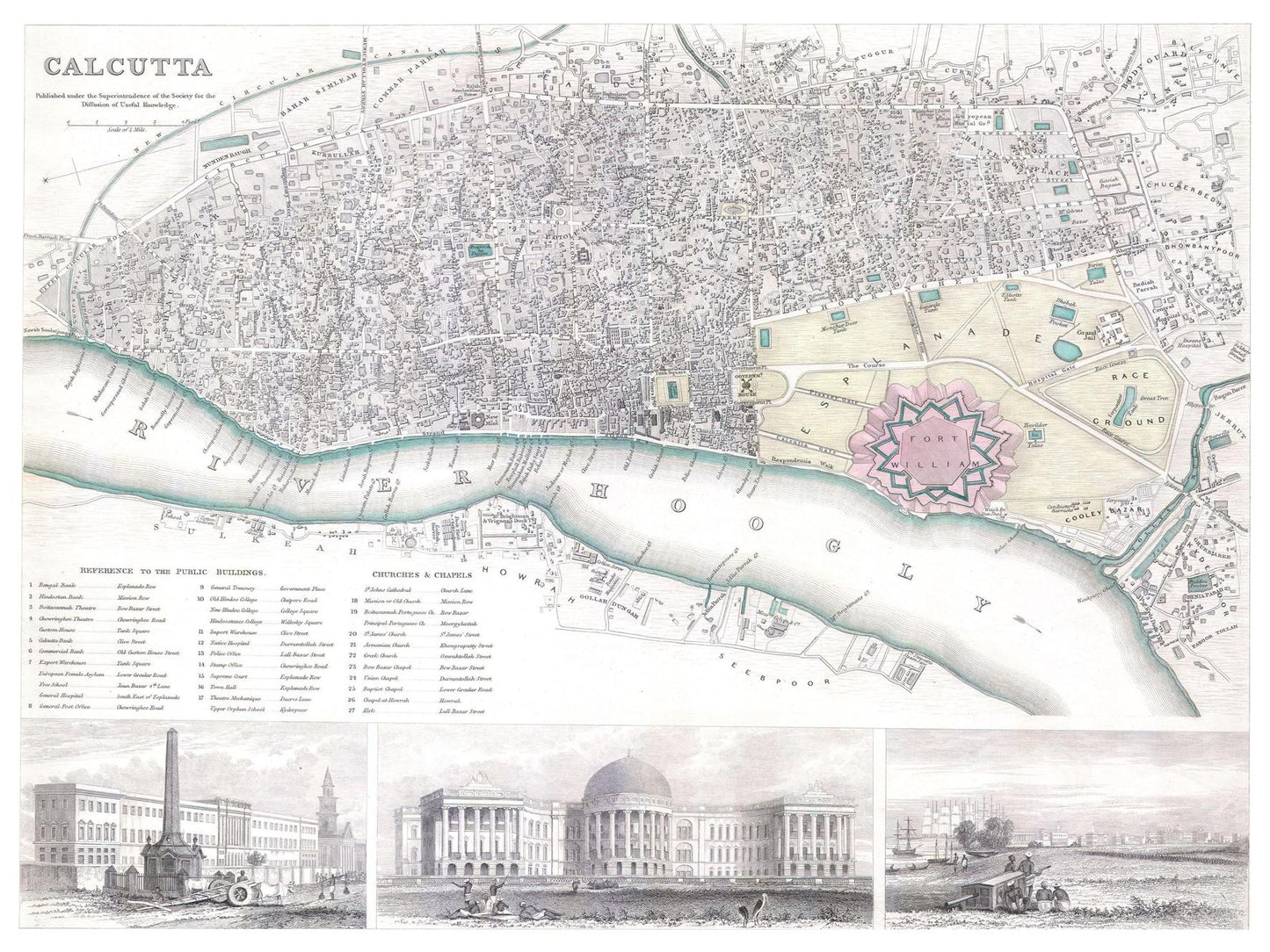Historischer Stadtplan Kalkutta um 1842